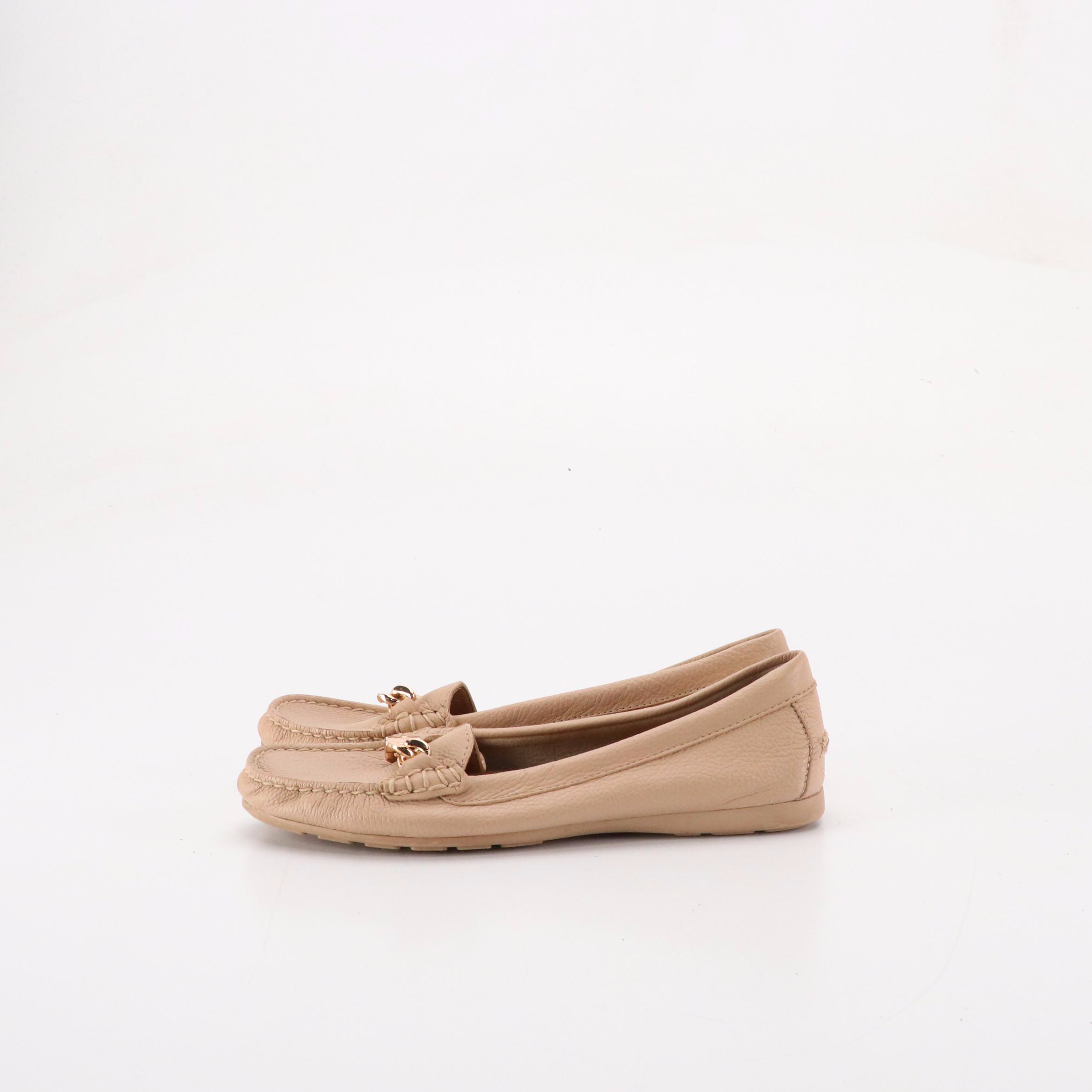 Coach "Olive" Loafers in Beige Grained Leather