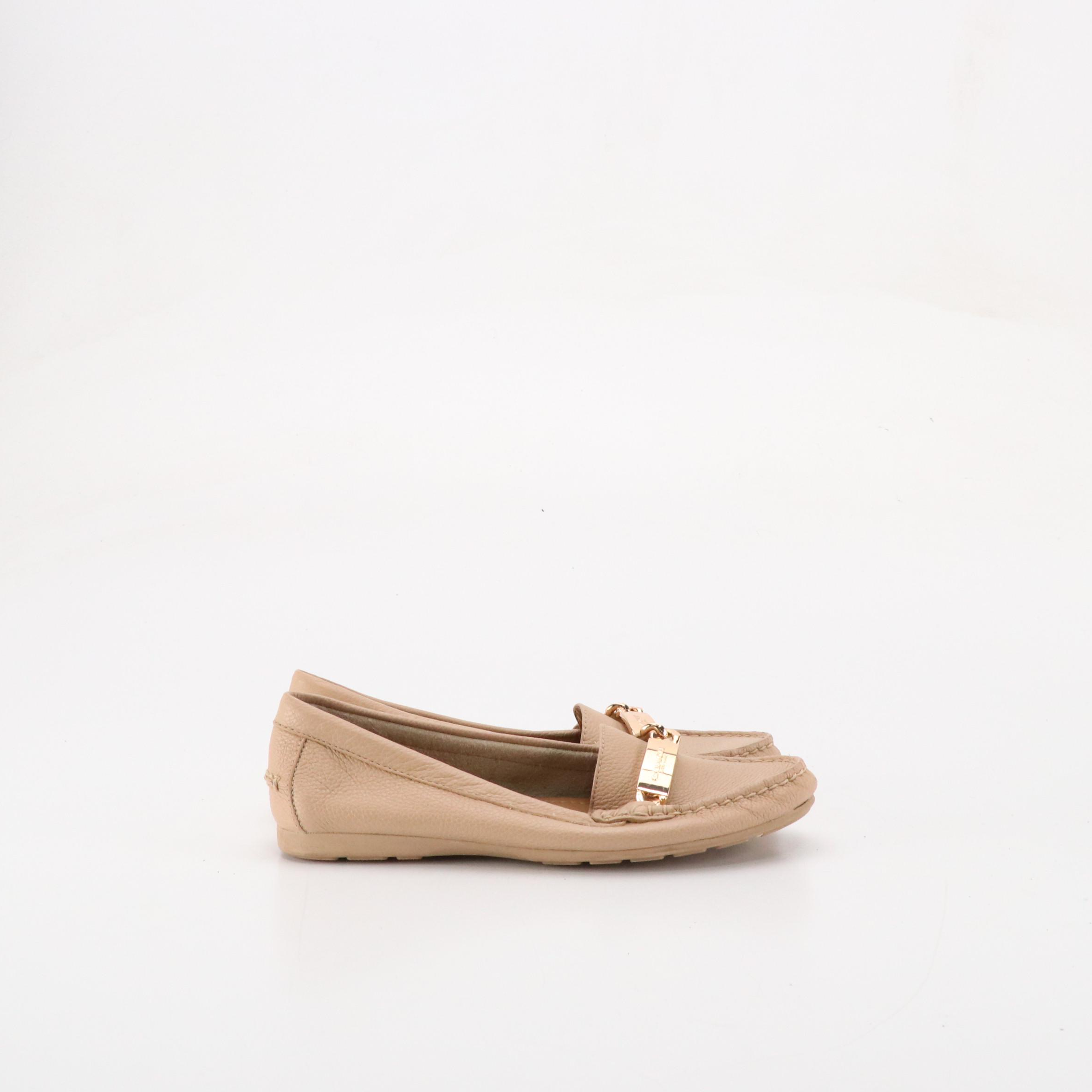 Coach "Olive" Loafers in Beige Grained Leather