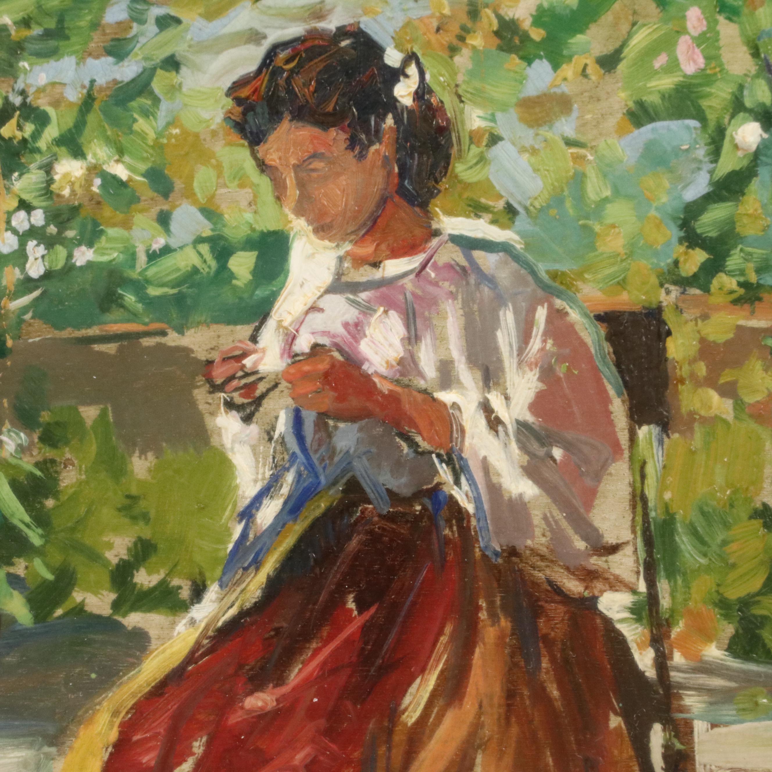 Giuseppe Landi Oil Painting "La Risuolatrice" (The Resoler), 1983