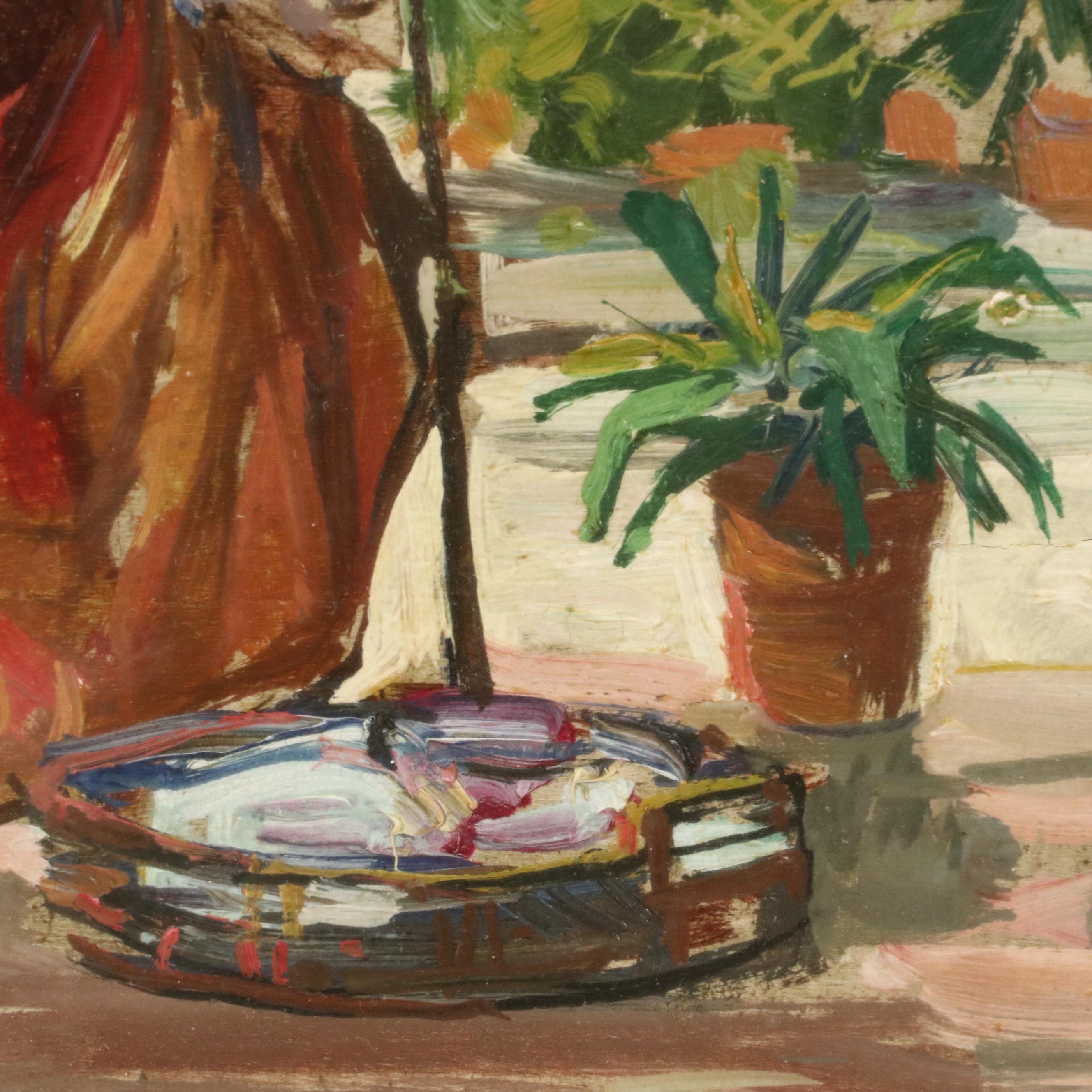 Giuseppe Landi Oil Painting "La Risuolatrice" (The Resoler), 1983