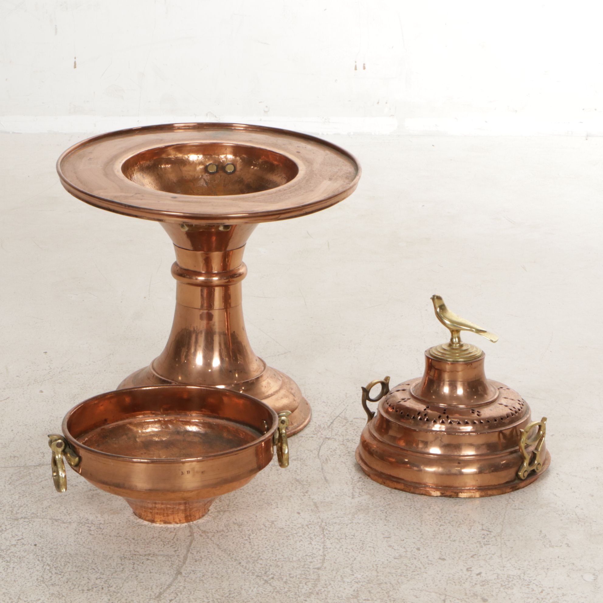 Turkish Style Copper and Brass Brazier with Bird Finial