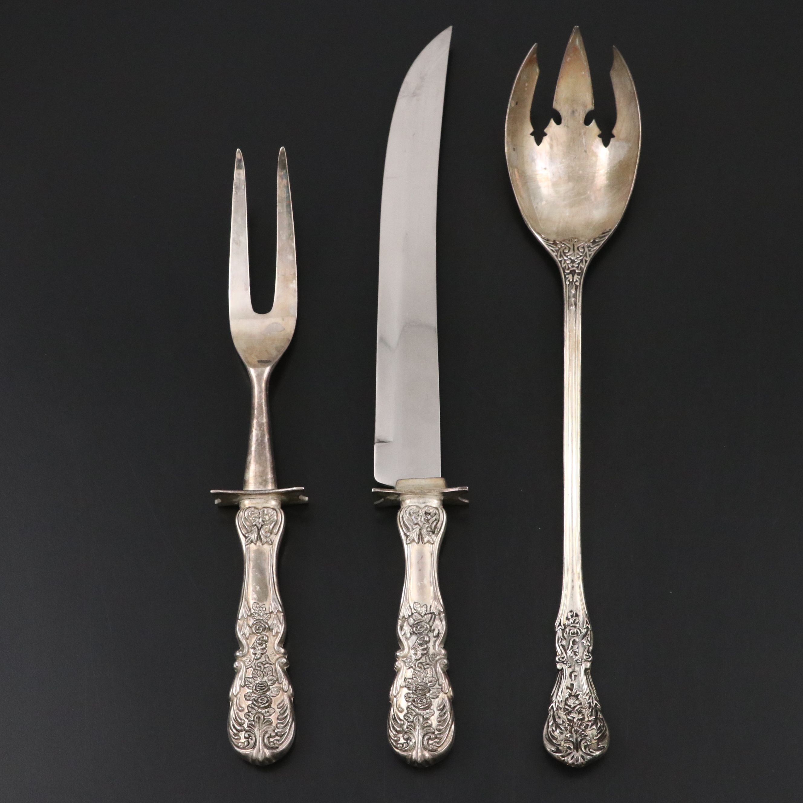 Art Deco Style Glass with Silver Overlay Table Accessories with Serving Utentils