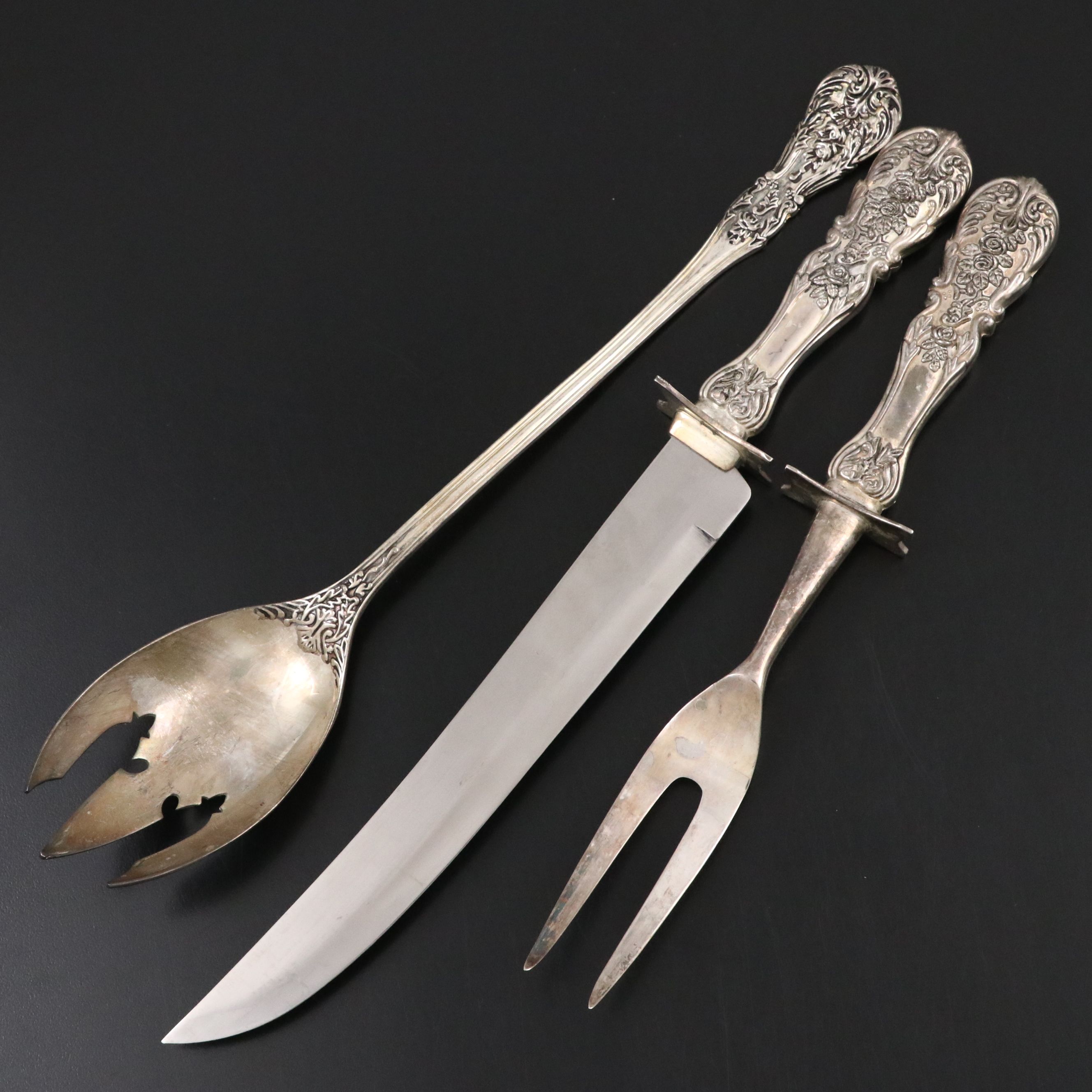 Art Deco Style Glass with Silver Overlay Table Accessories with Serving Utentils