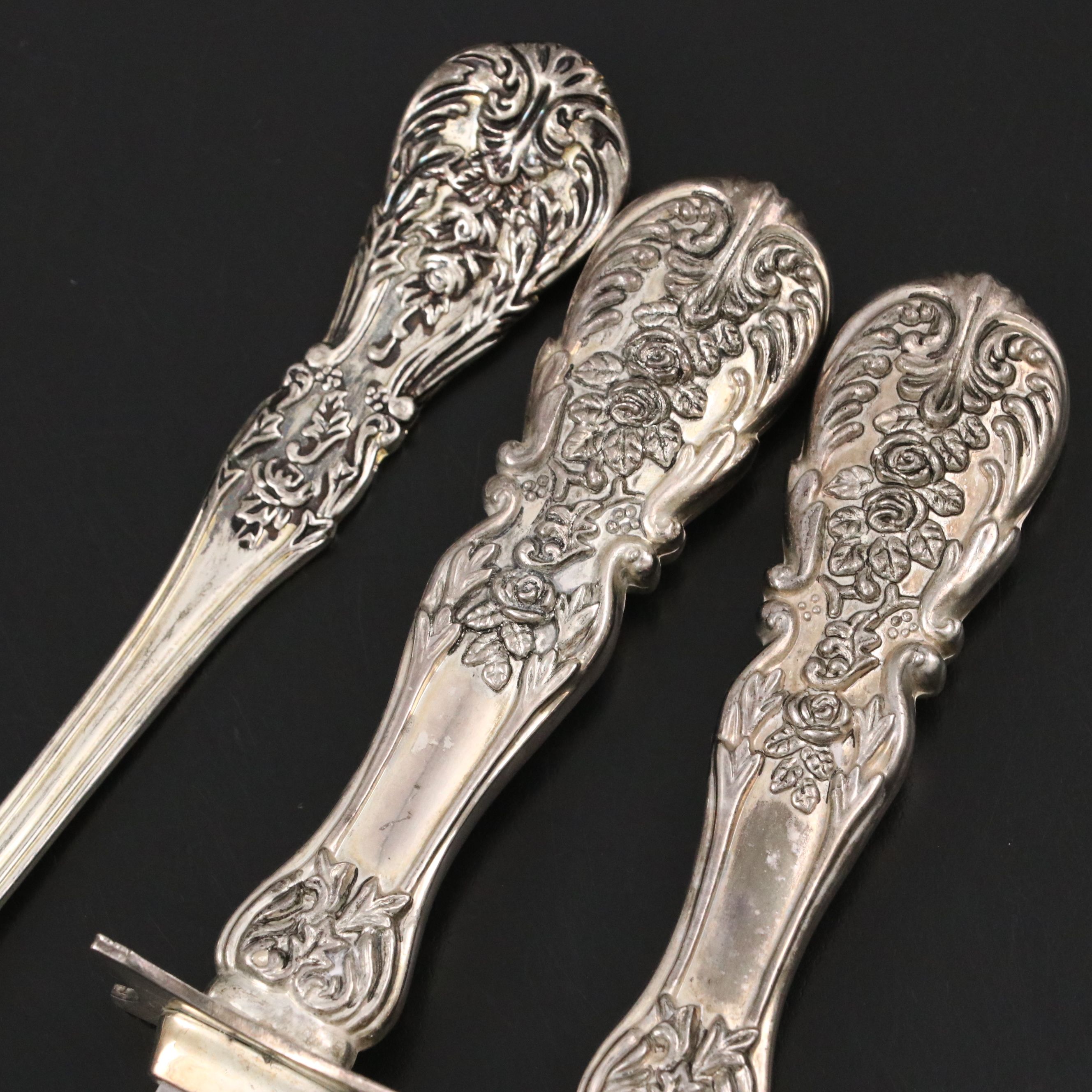 Art Deco Style Glass with Silver Overlay Table Accessories with Serving Utentils