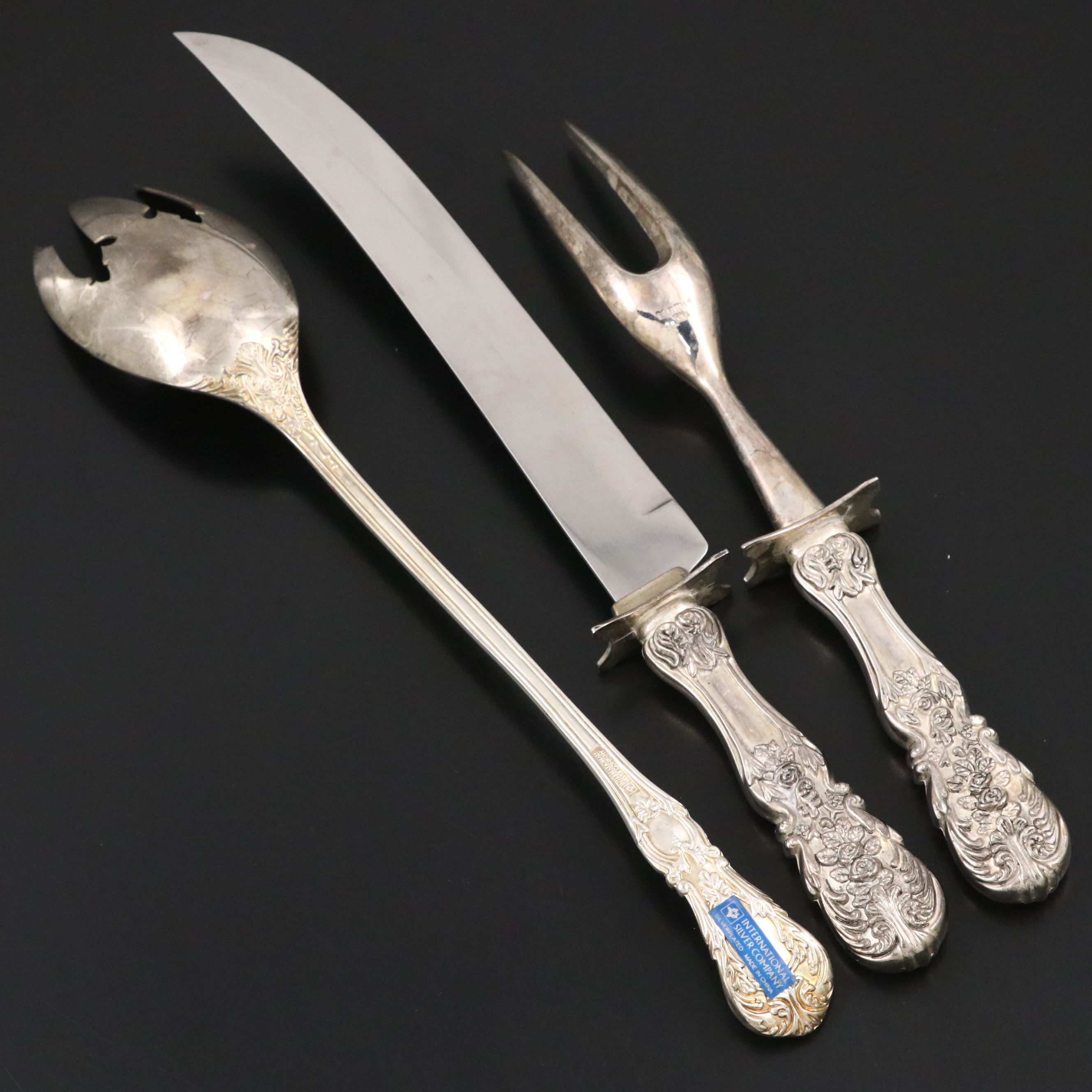 Art Deco Style Glass with Silver Overlay Table Accessories with Serving Utentils