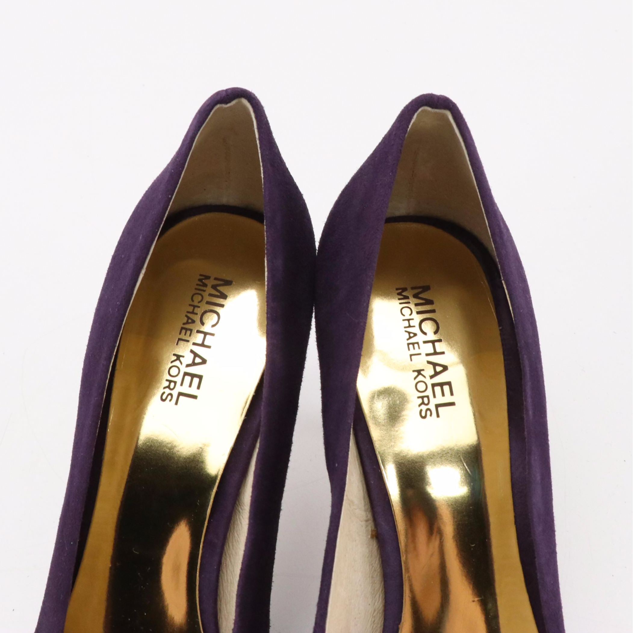 MICHAEL Michael Kors Purple Suede Pumps with Monogram Medallion