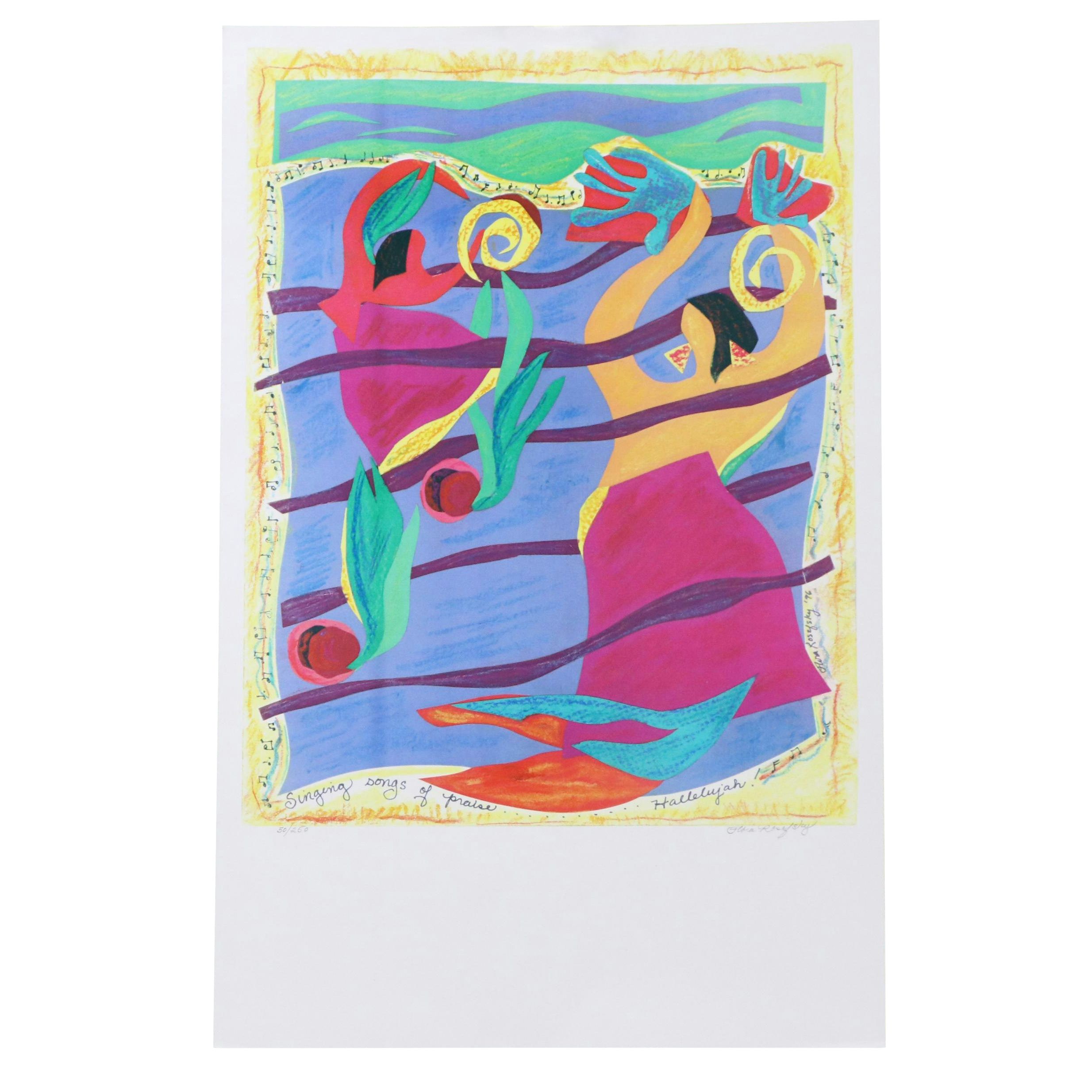 Flora Rosefsky Figural Stylized Photomechanical Print "Singing Songs of Praise"