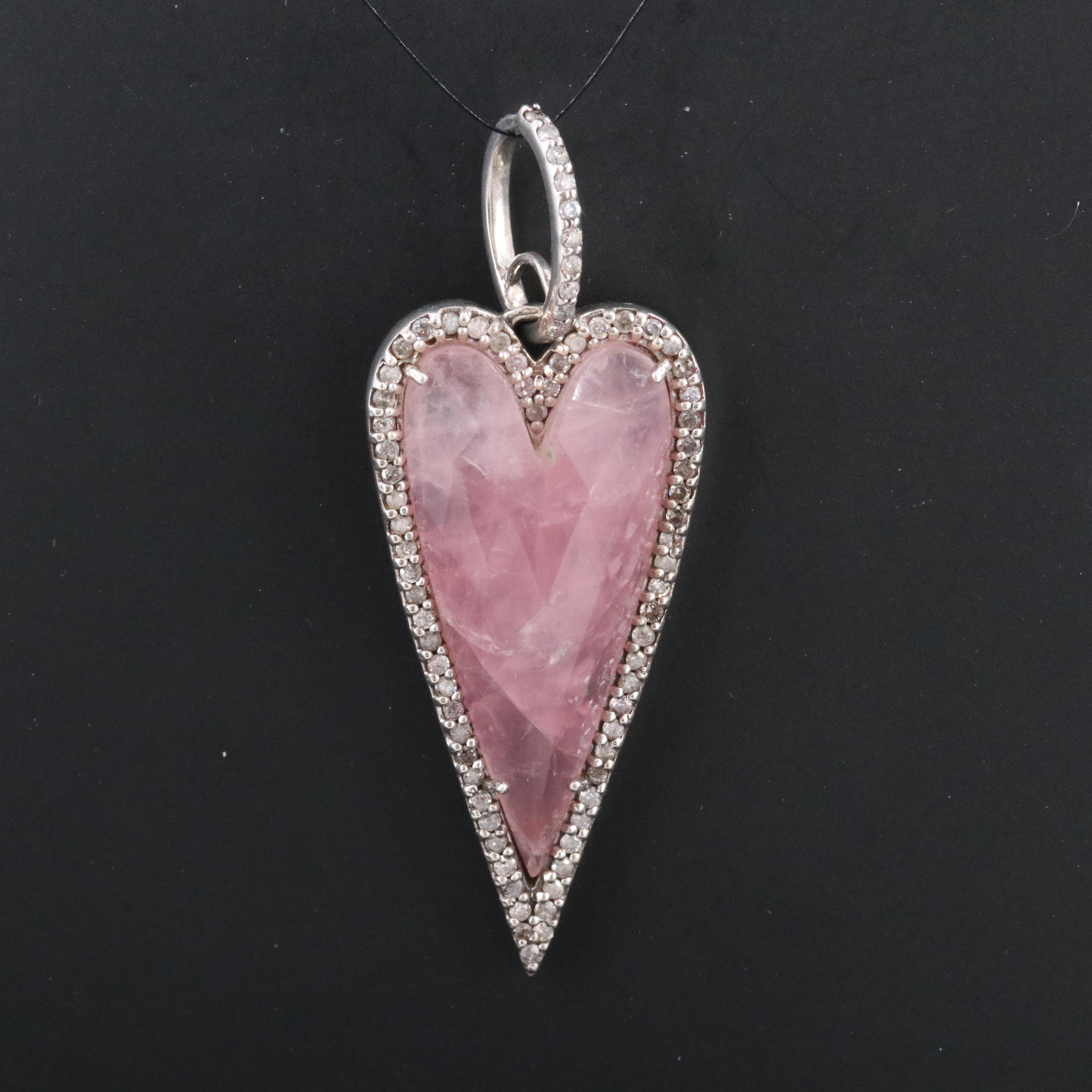 Sheryl Lowe Sterling Rose Quartz and Diamond Heart Pendant