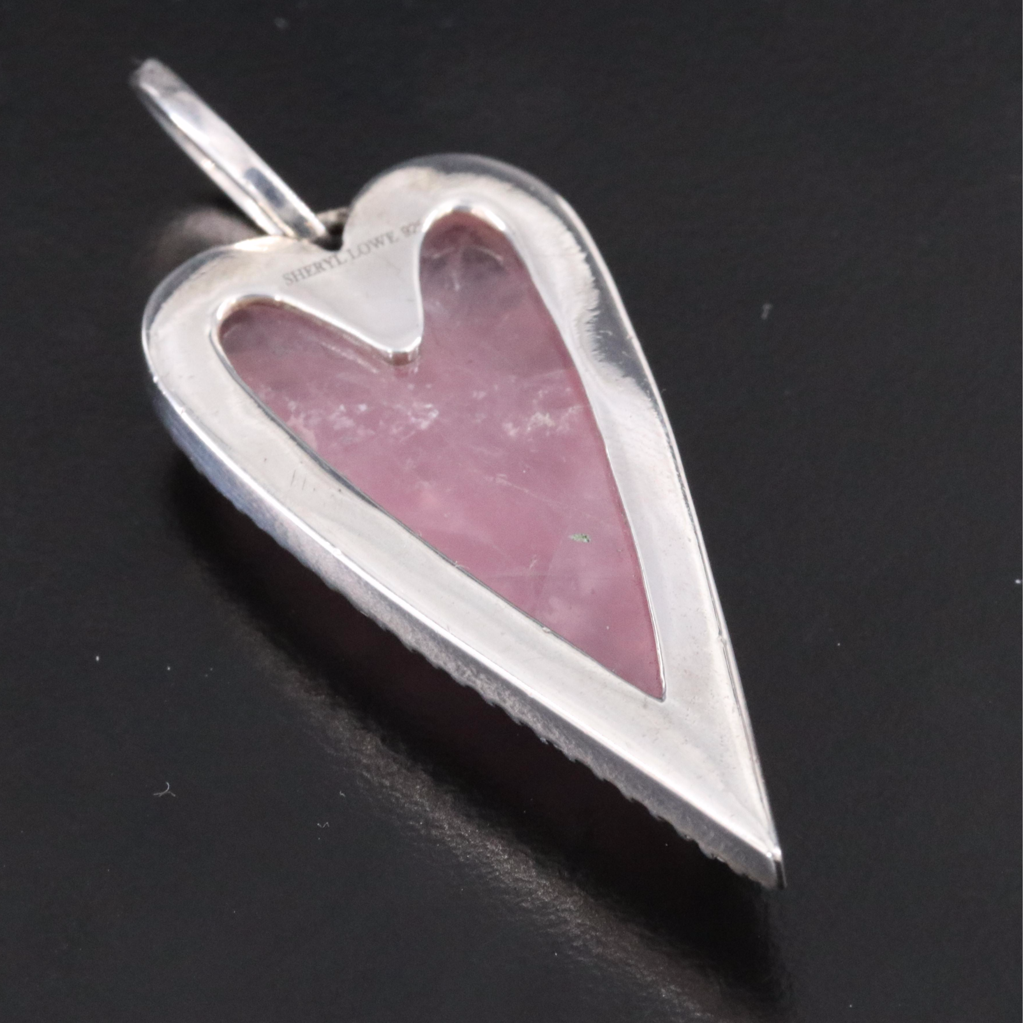 Sheryl Lowe Sterling Rose Quartz and Diamond Heart Pendant