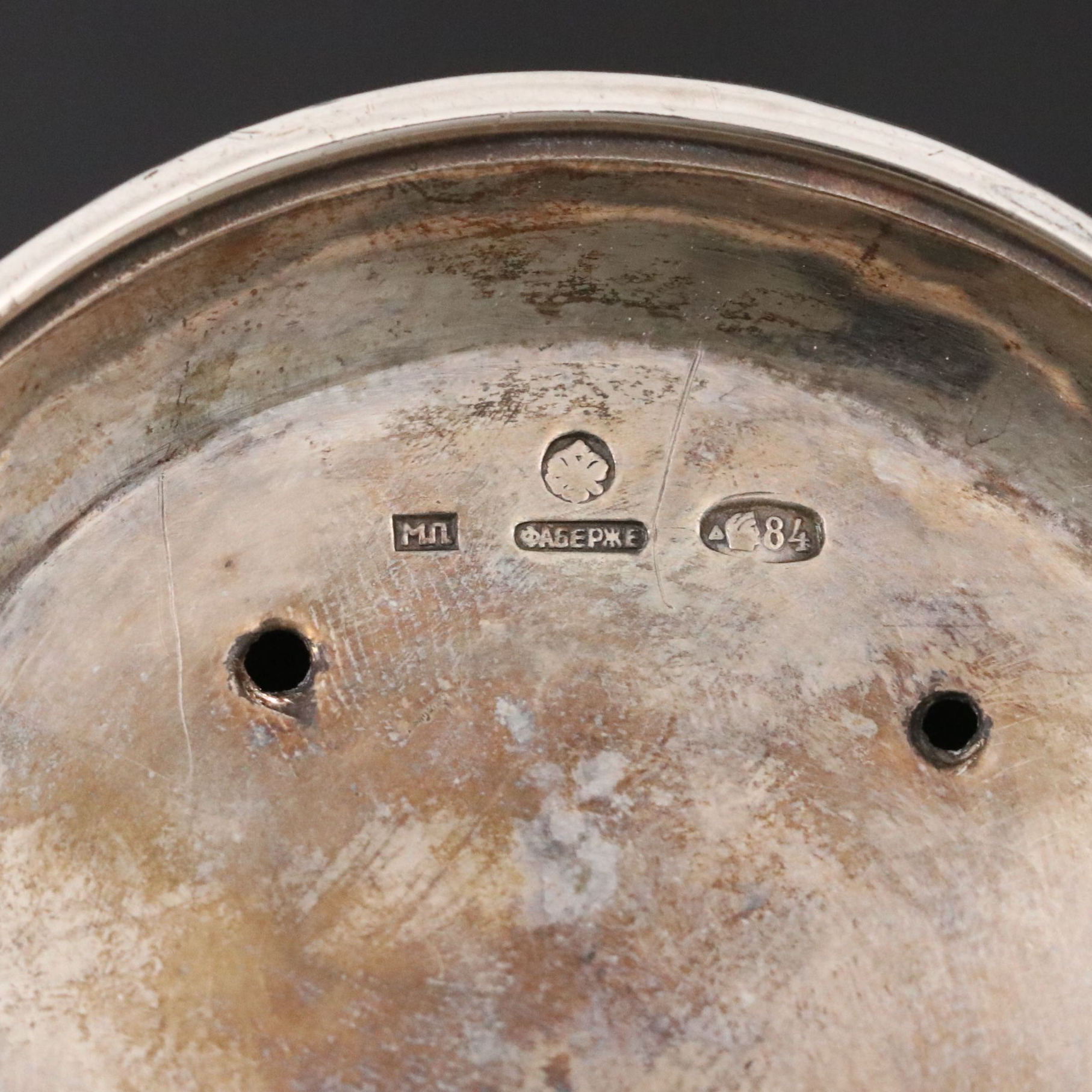 Fabergé Russian 875 Silver Standing Figure on Malachite, Early 20th Century