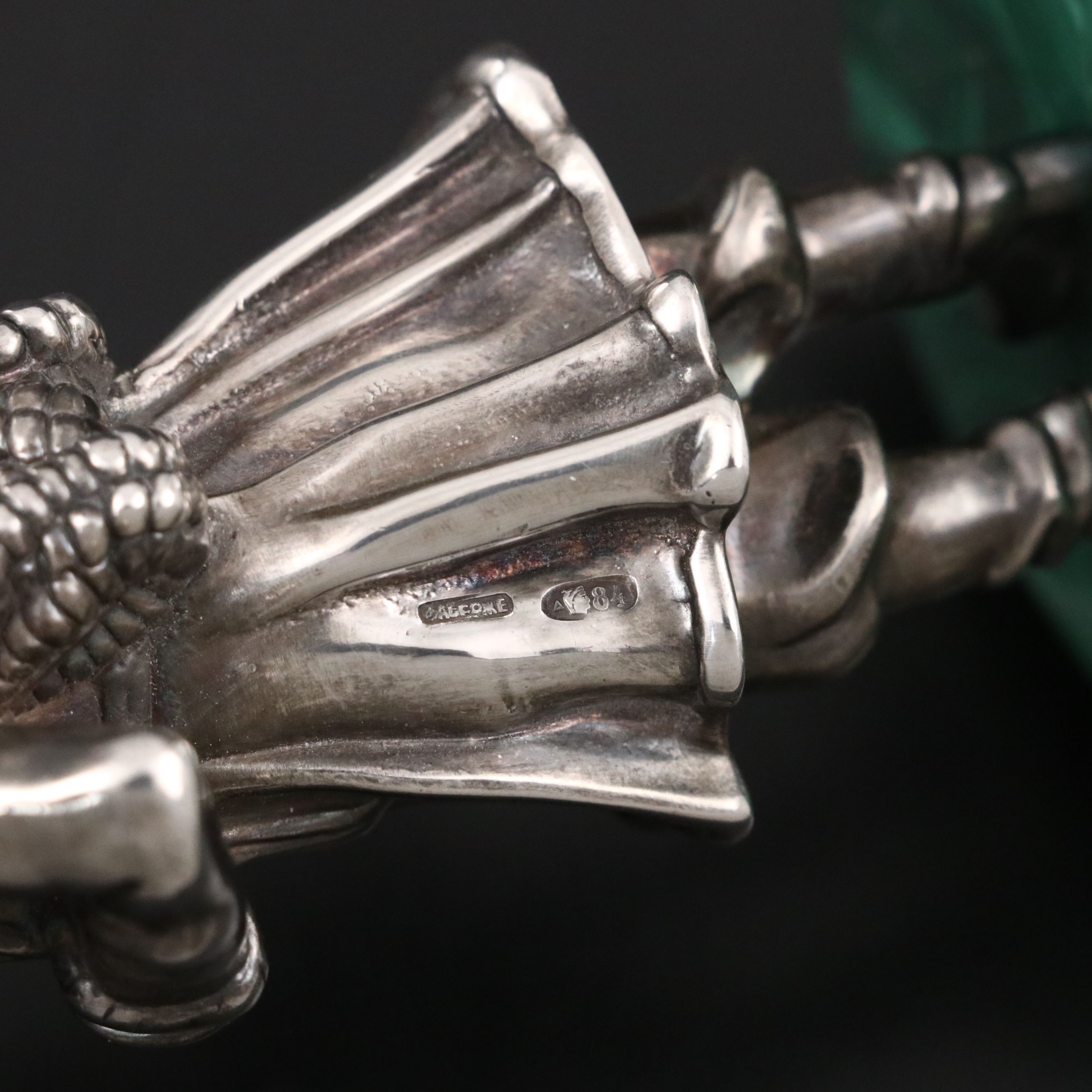 Fabergé Russian 875 Silver Standing Figure on Malachite, Early 20th Century