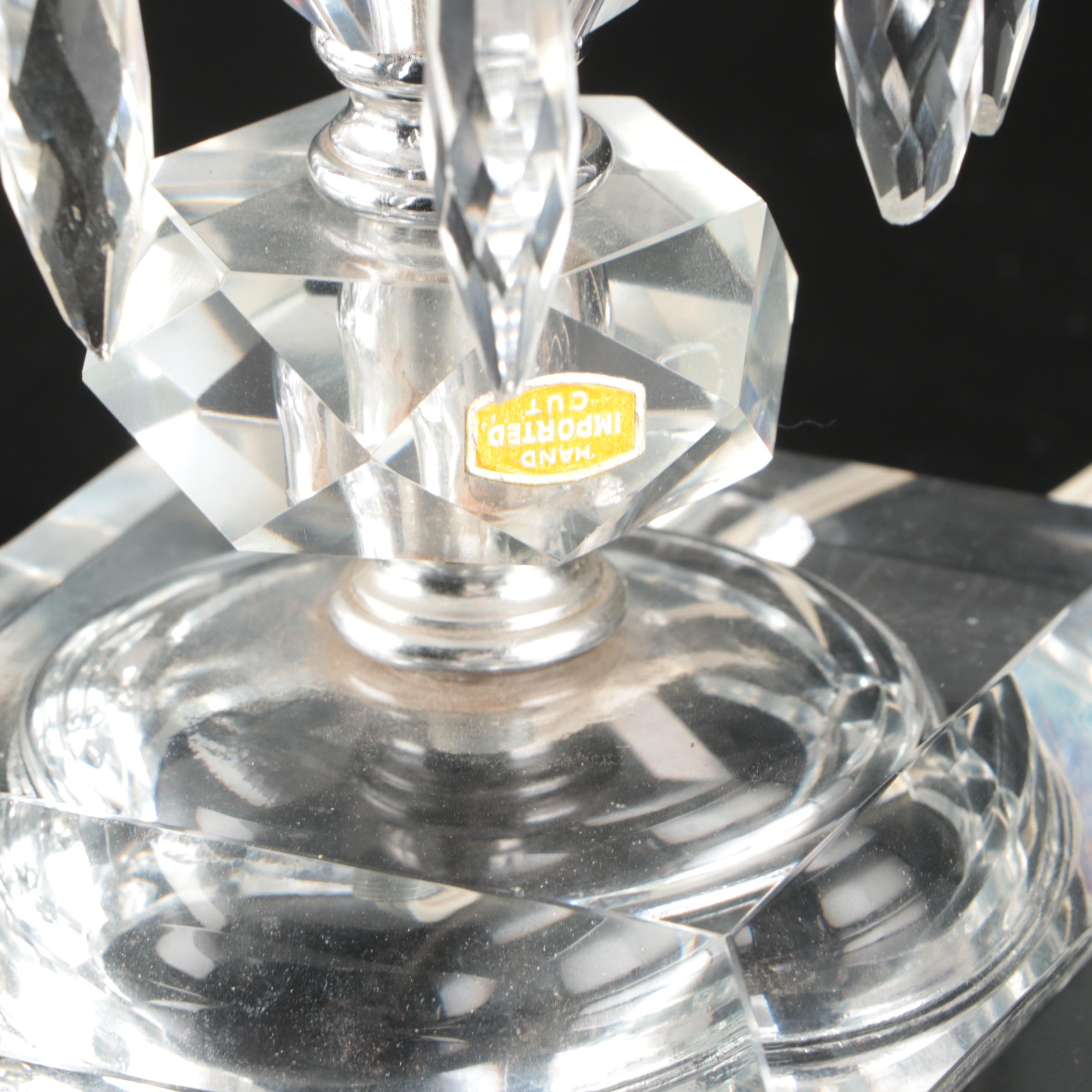 Hollywood Regency Etched Glass Mantel Luster Lamps