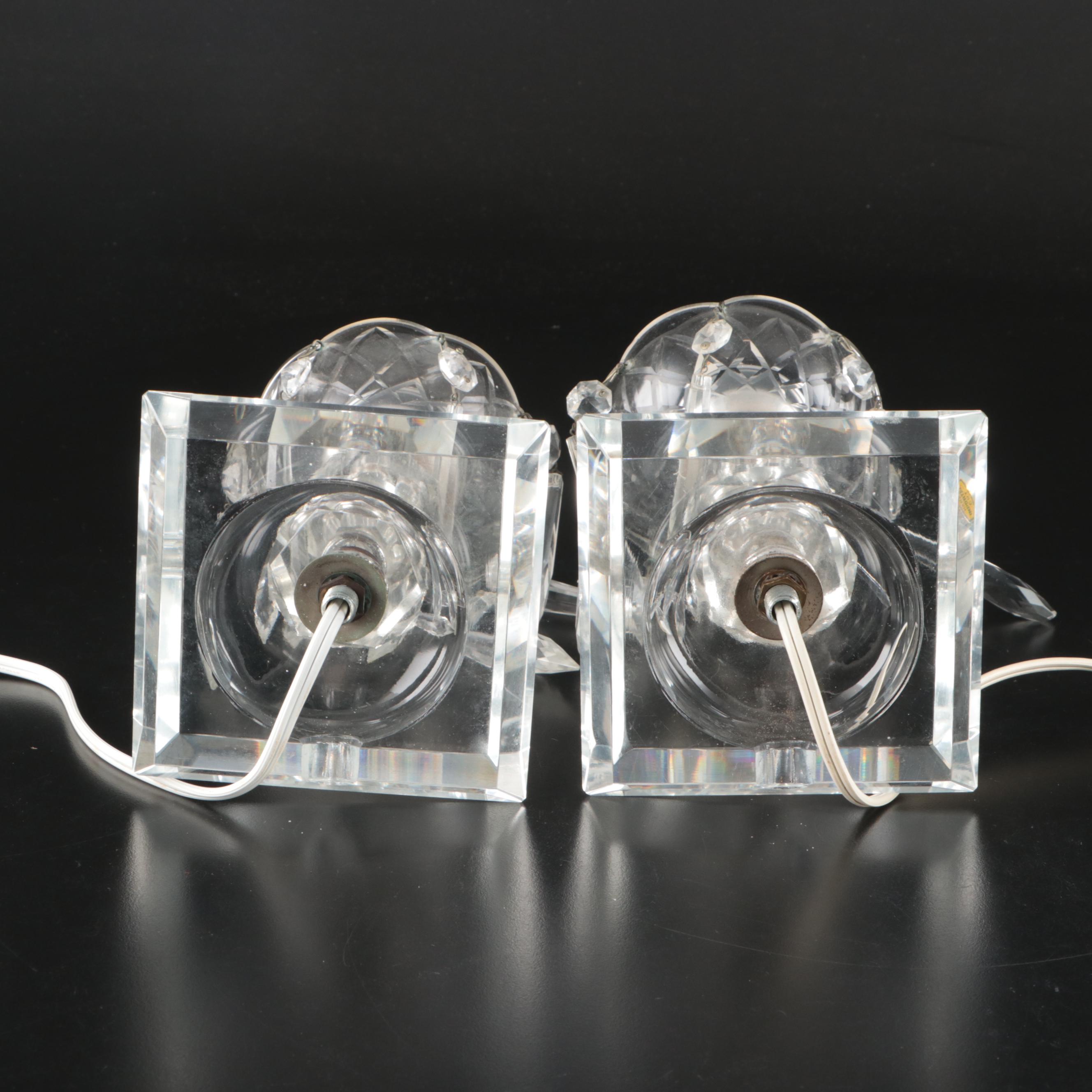 Hollywood Regency Etched Glass Mantel Luster Lamps