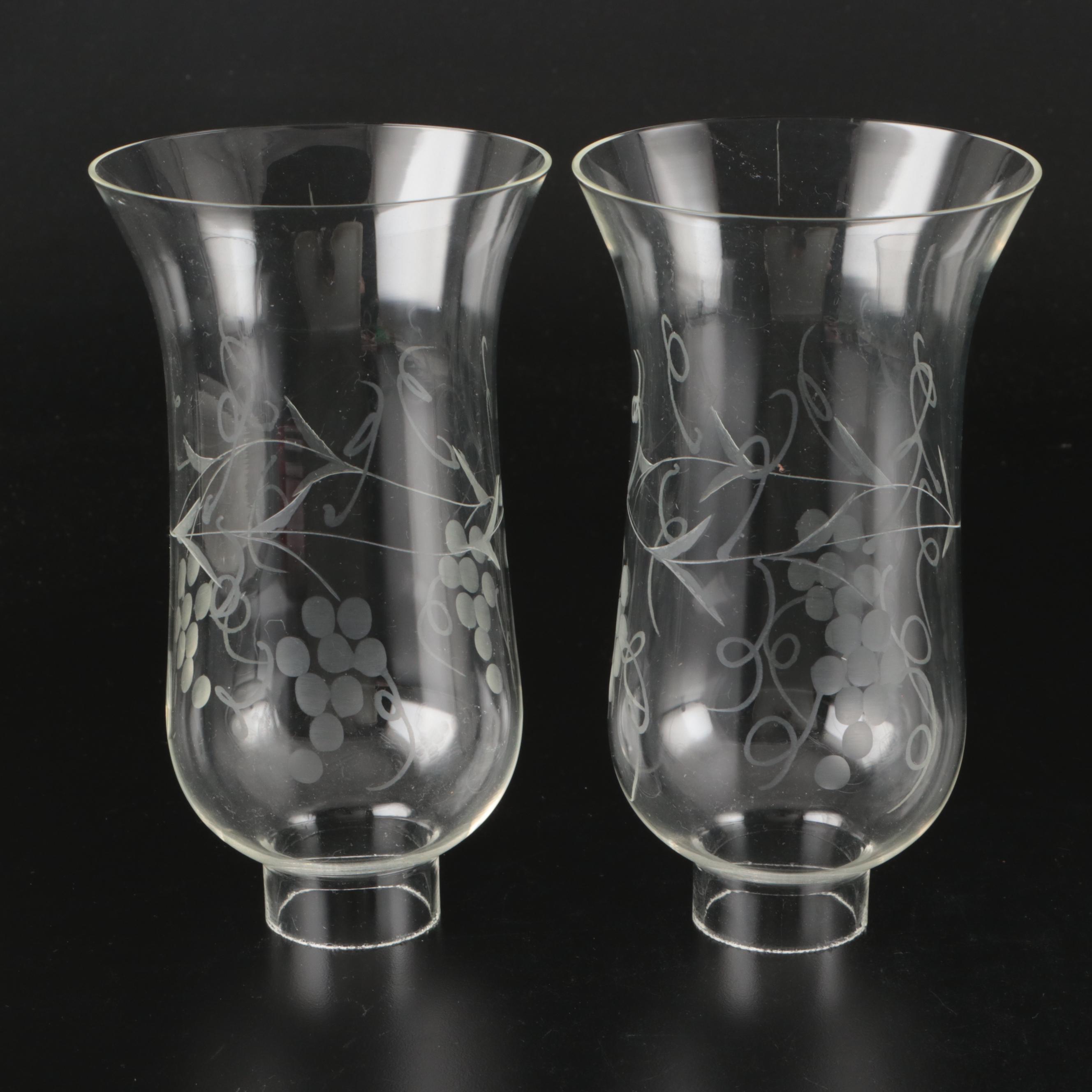 Hollywood Regency Etched Glass Mantel Luster Lamps