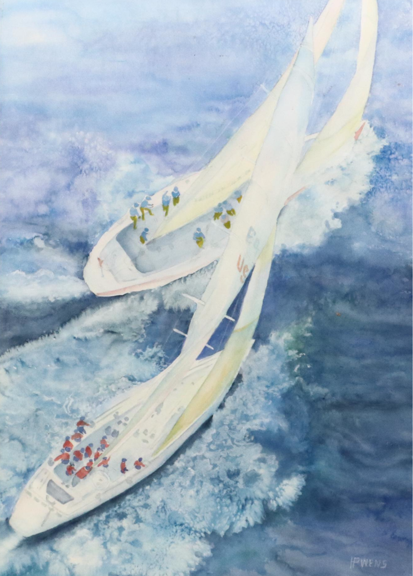 Helen Owen Watercolor Painting of Open Water Sailing Race, 21st Century