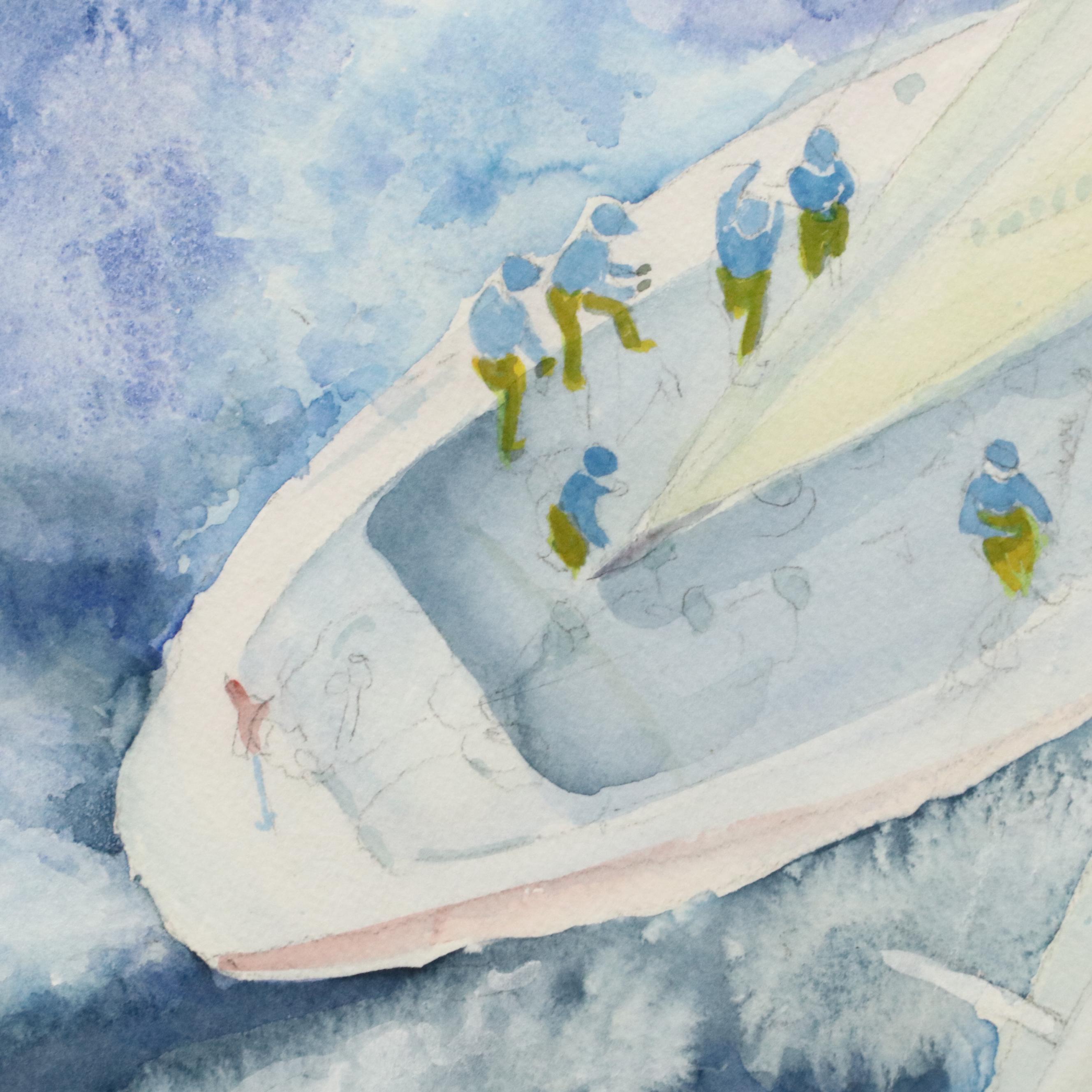 Helen Owen Watercolor Painting of Open Water Sailing Race, 21st Century