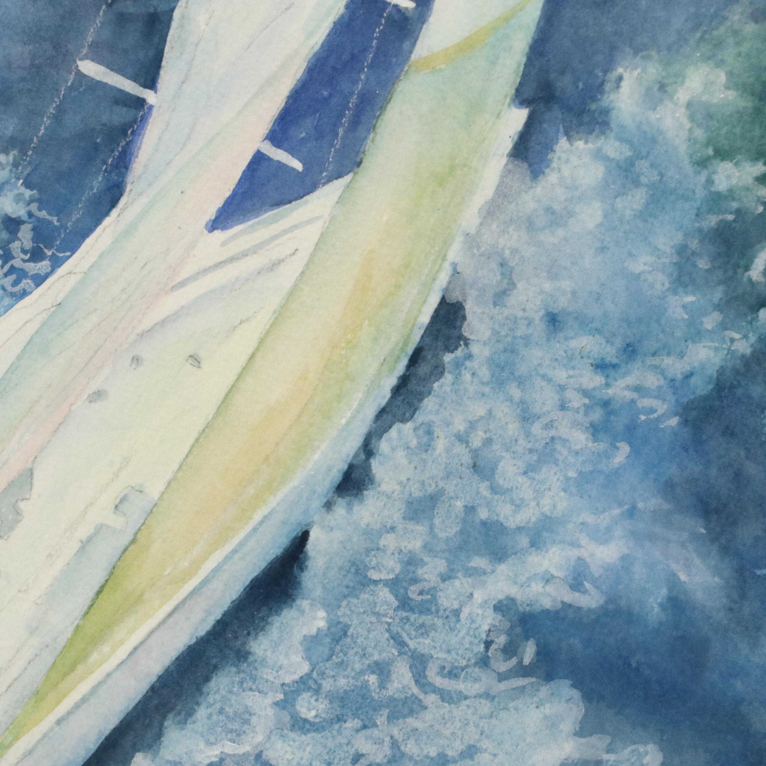 Helen Owen Watercolor Painting of Open Water Sailing Race, 21st Century