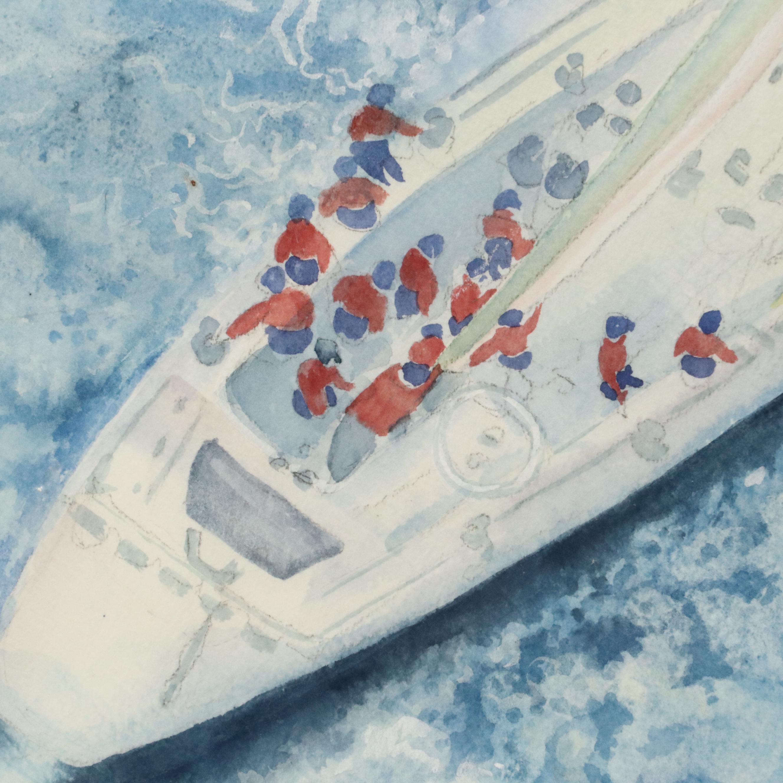 Helen Owen Watercolor Painting of Open Water Sailing Race, 21st Century