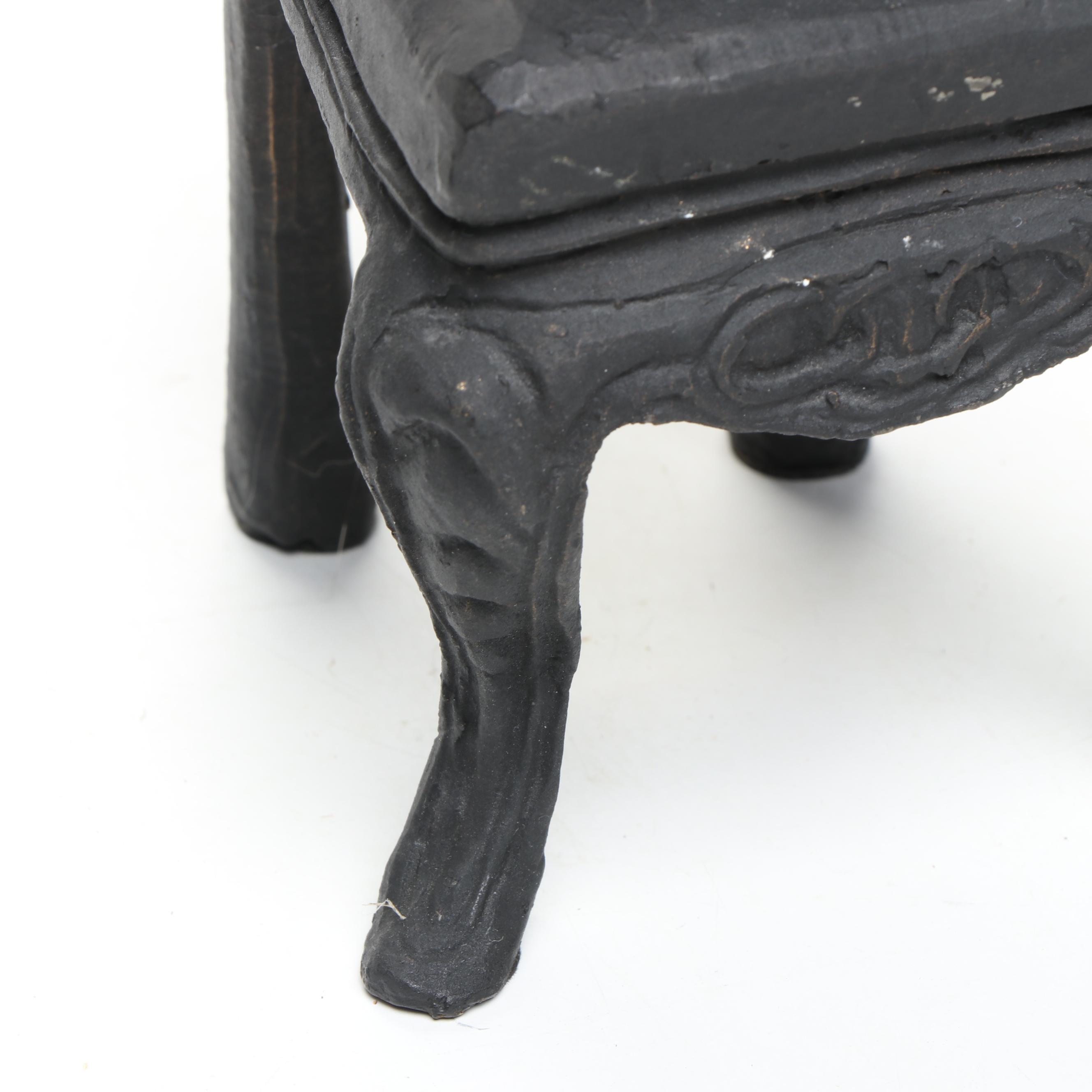 Patinated Cast Metal Kitten Sitting on Chair Bookend