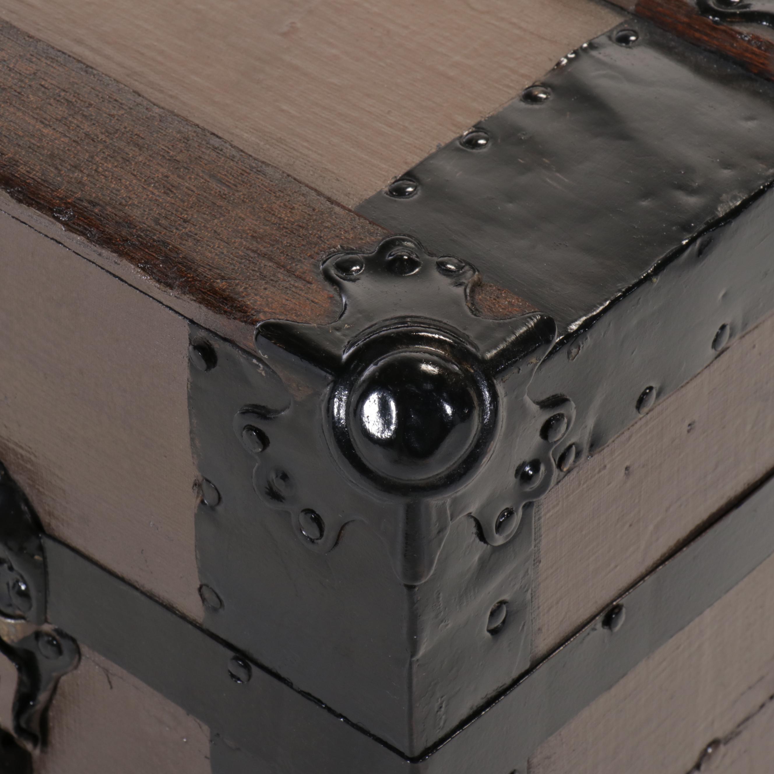 Victorian Metal Bound Painted-Wood Steamer Trunk, Late 19th/Early 20th Century