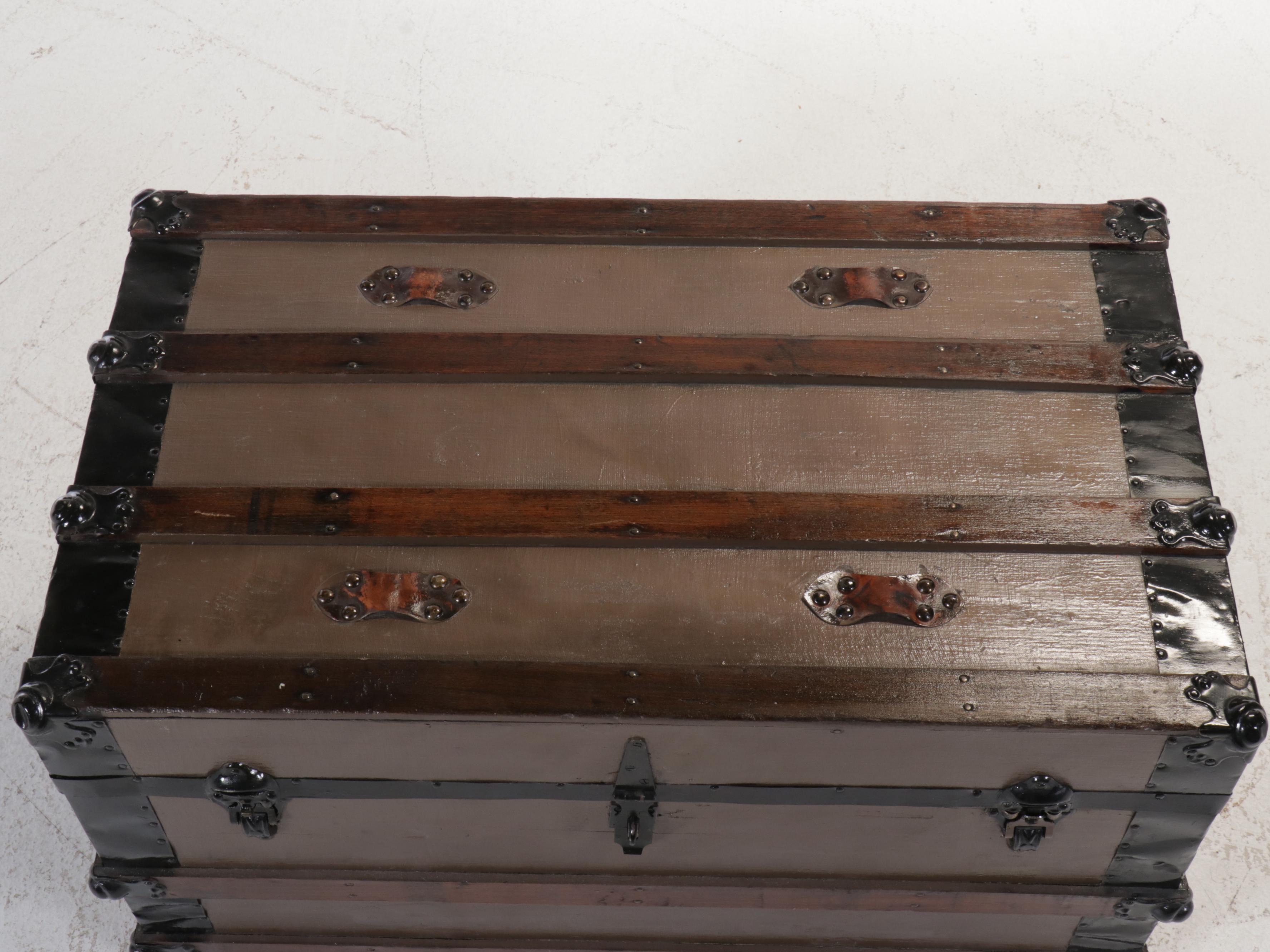 Victorian Metal Bound Painted-Wood Steamer Trunk, Late 19th/Early 20th Century