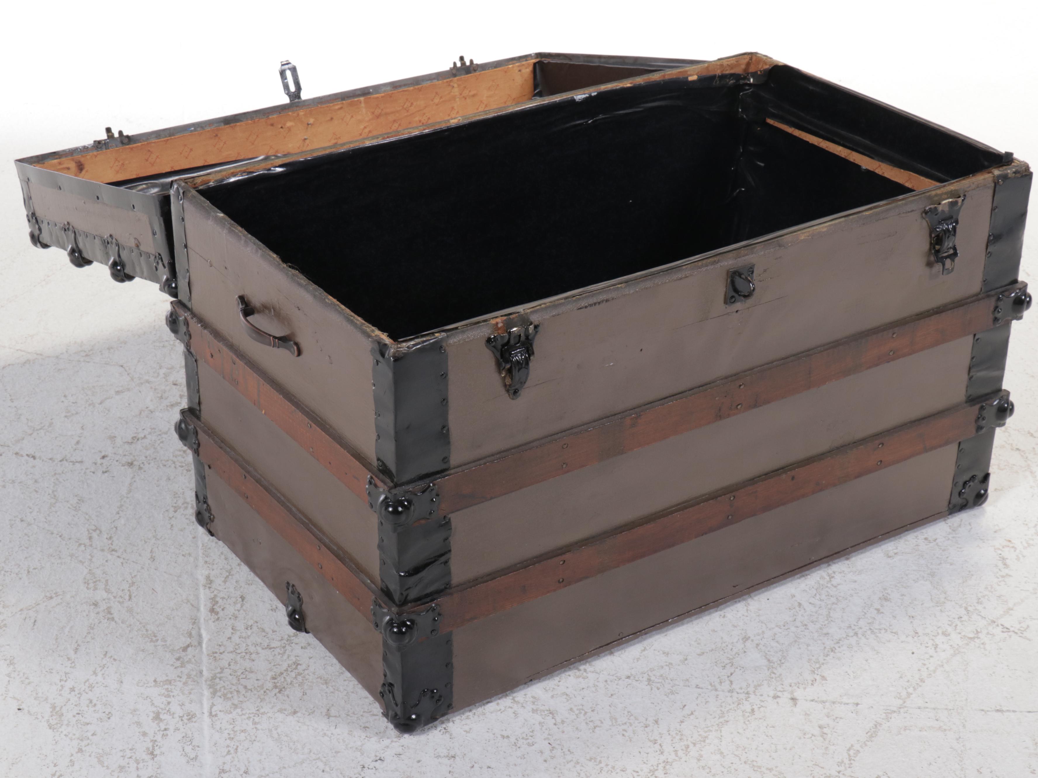 Victorian Metal Bound Painted-Wood Steamer Trunk, Late 19th/Early 20th Century