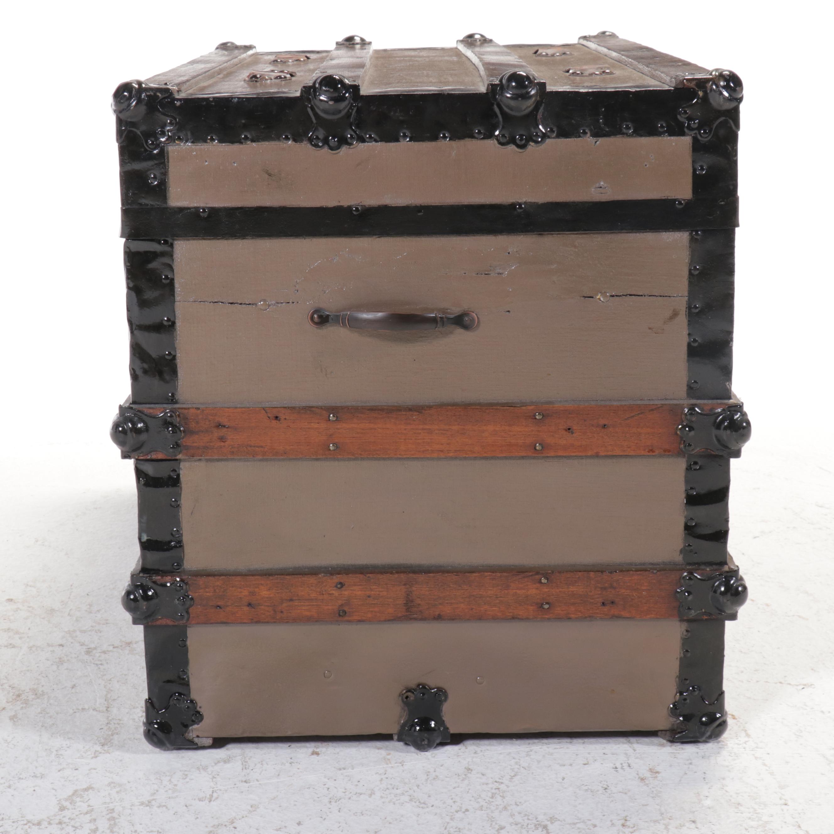 Victorian Metal Bound Painted-Wood Steamer Trunk, Late 19th/Early 20th Century
