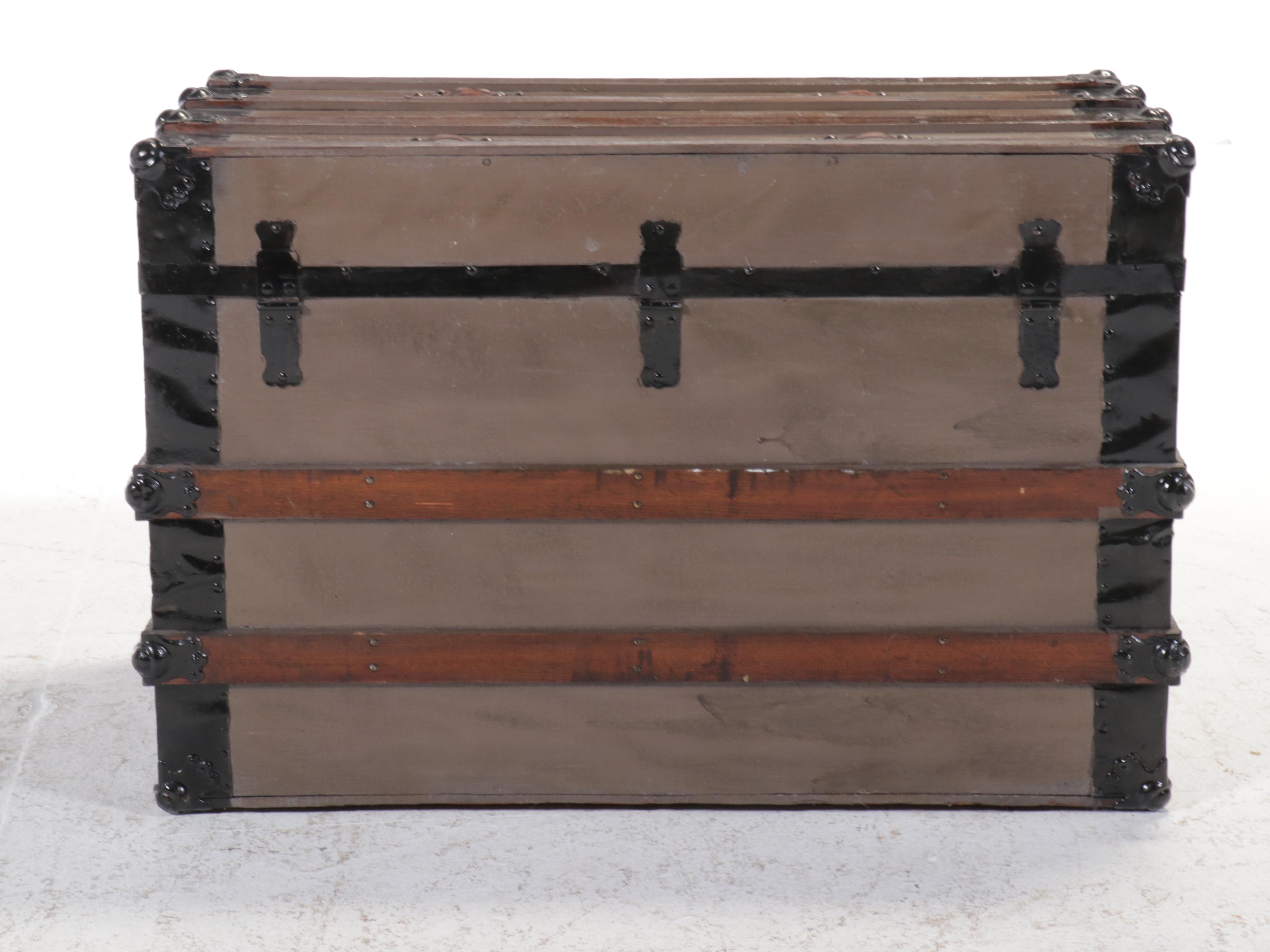 Victorian Metal Bound Painted-Wood Steamer Trunk, Late 19th/Early 20th Century
