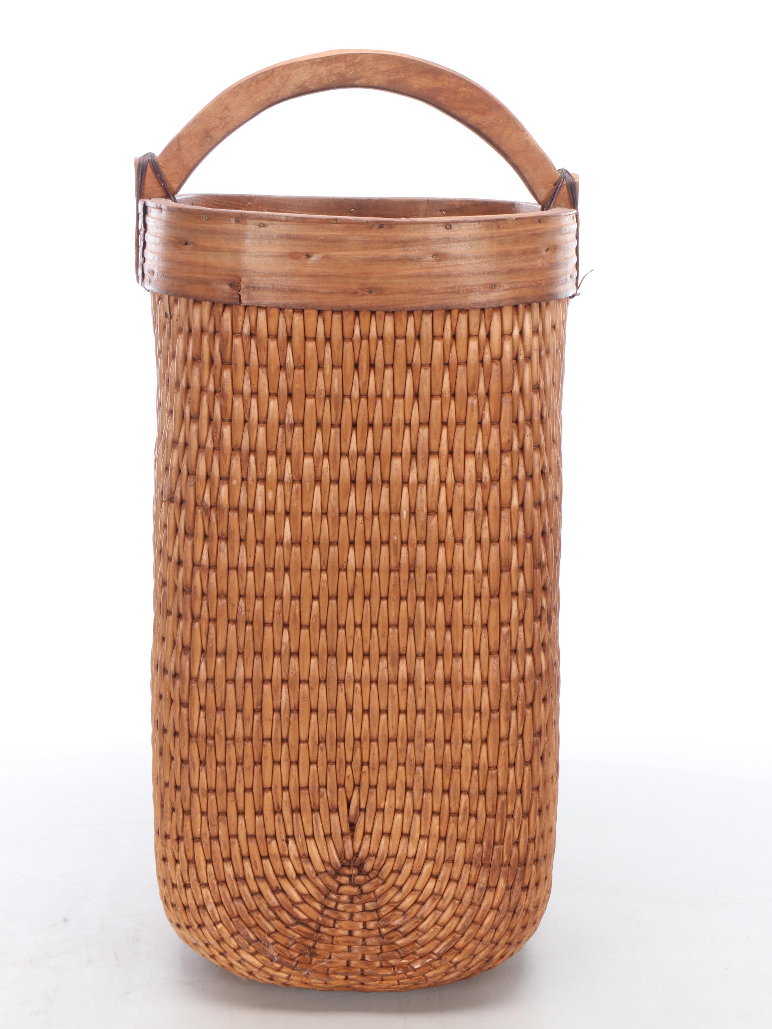Woven Umbrella Basket with Carved and Painted Wooden Canes