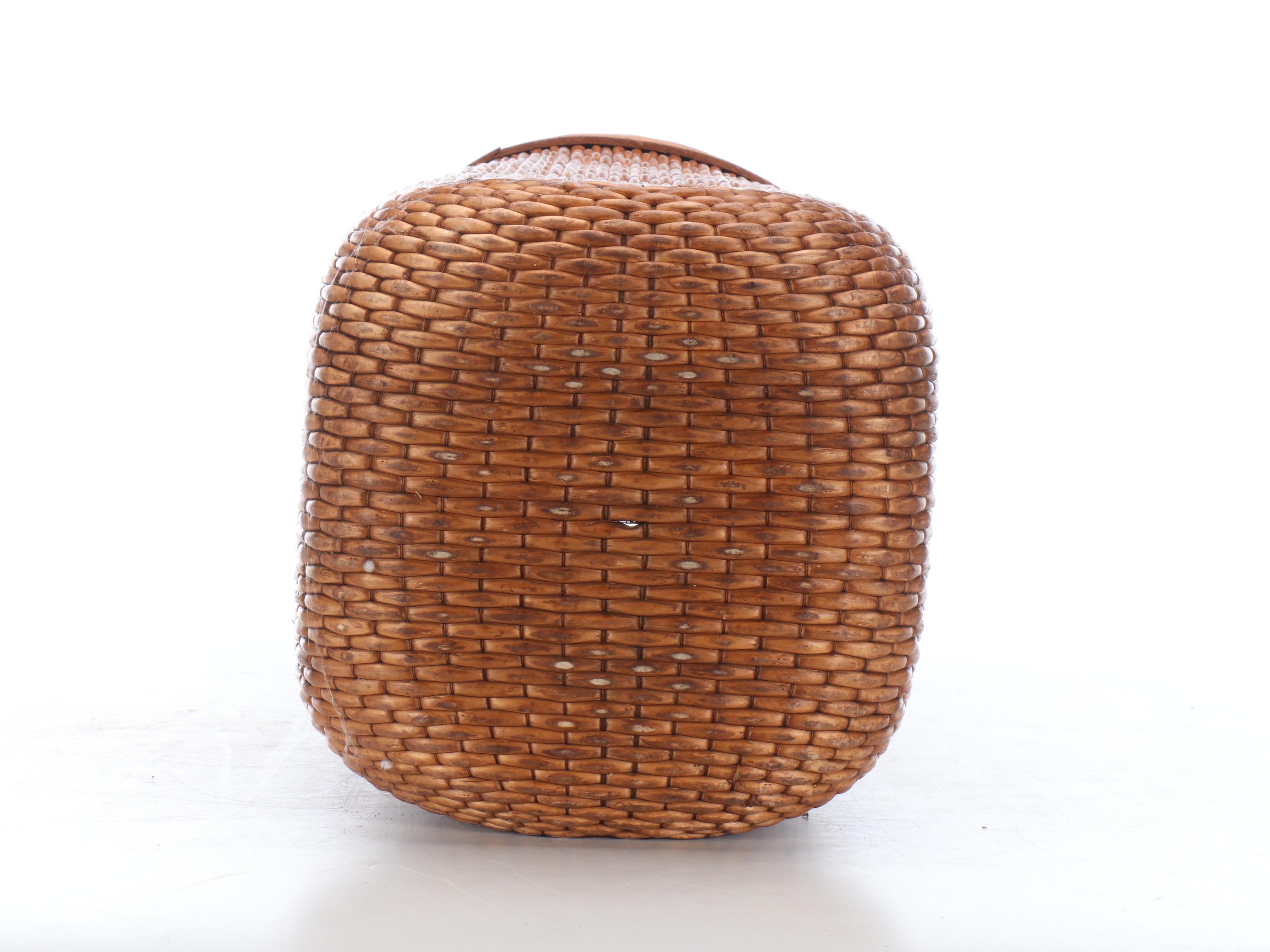 Woven Umbrella Basket with Carved and Painted Wooden Canes