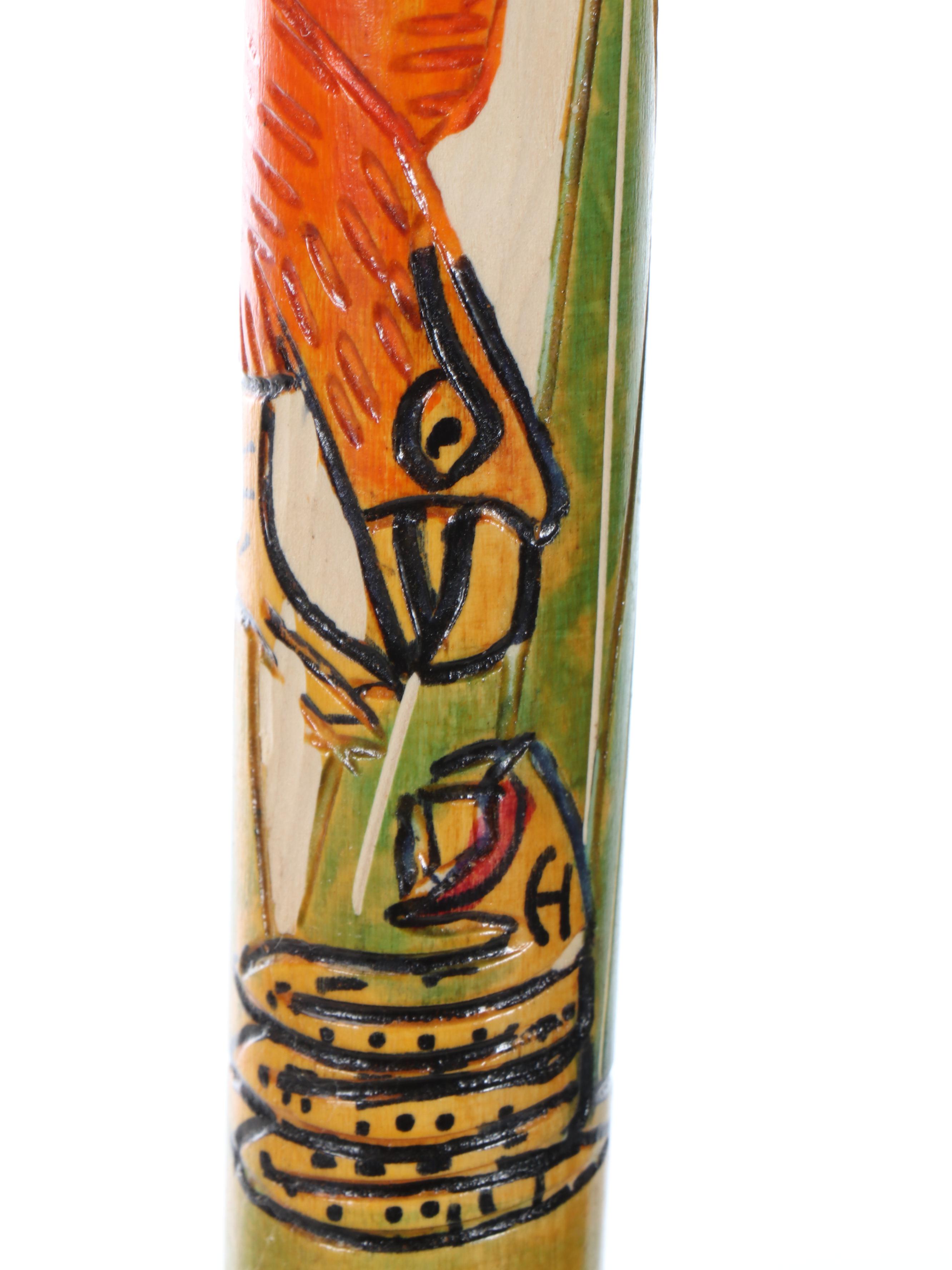 Woven Umbrella Basket with Carved and Painted Wooden Canes