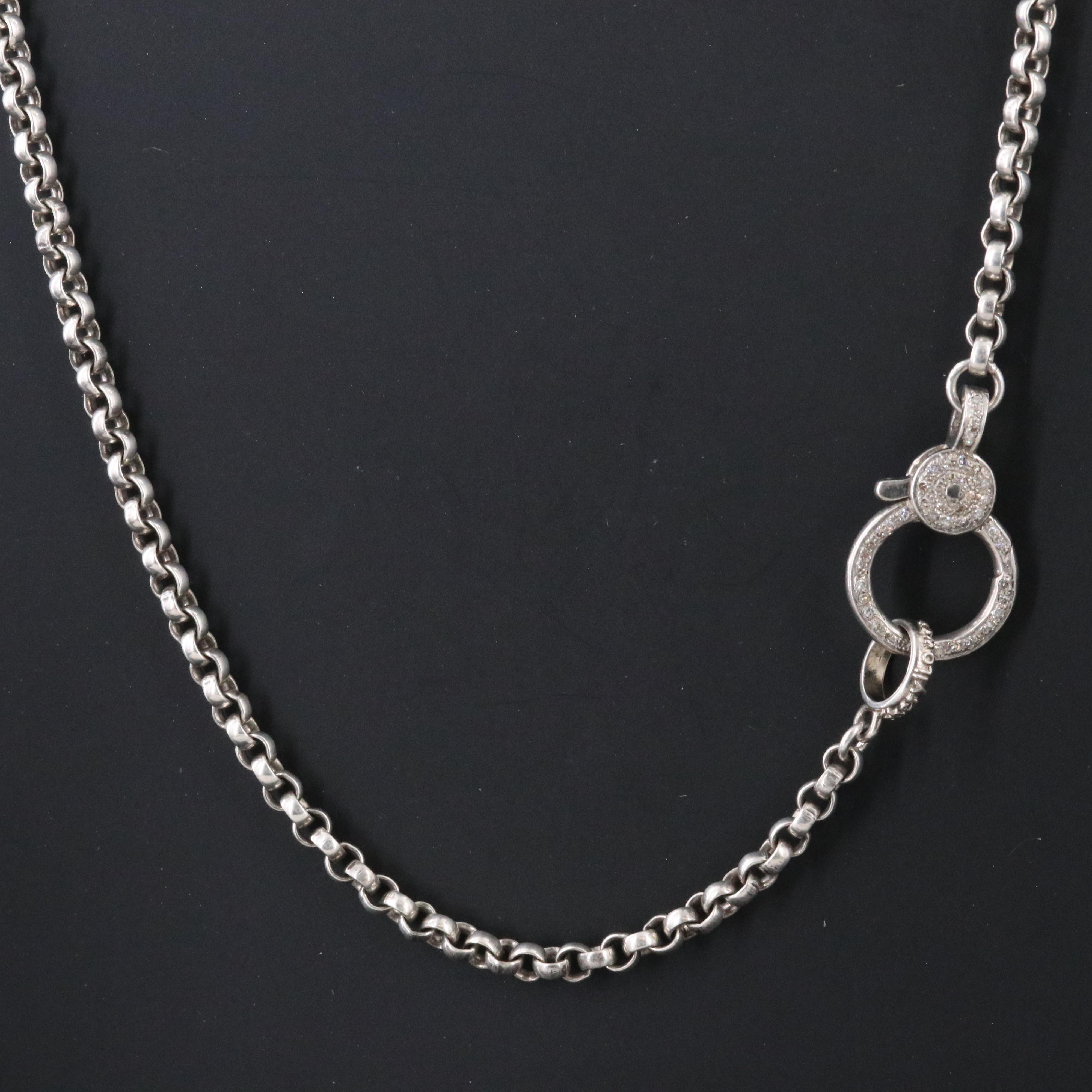 Sheryl Lowe Sterling Diamond Rolo Chain Necklace with Diamond Clasp