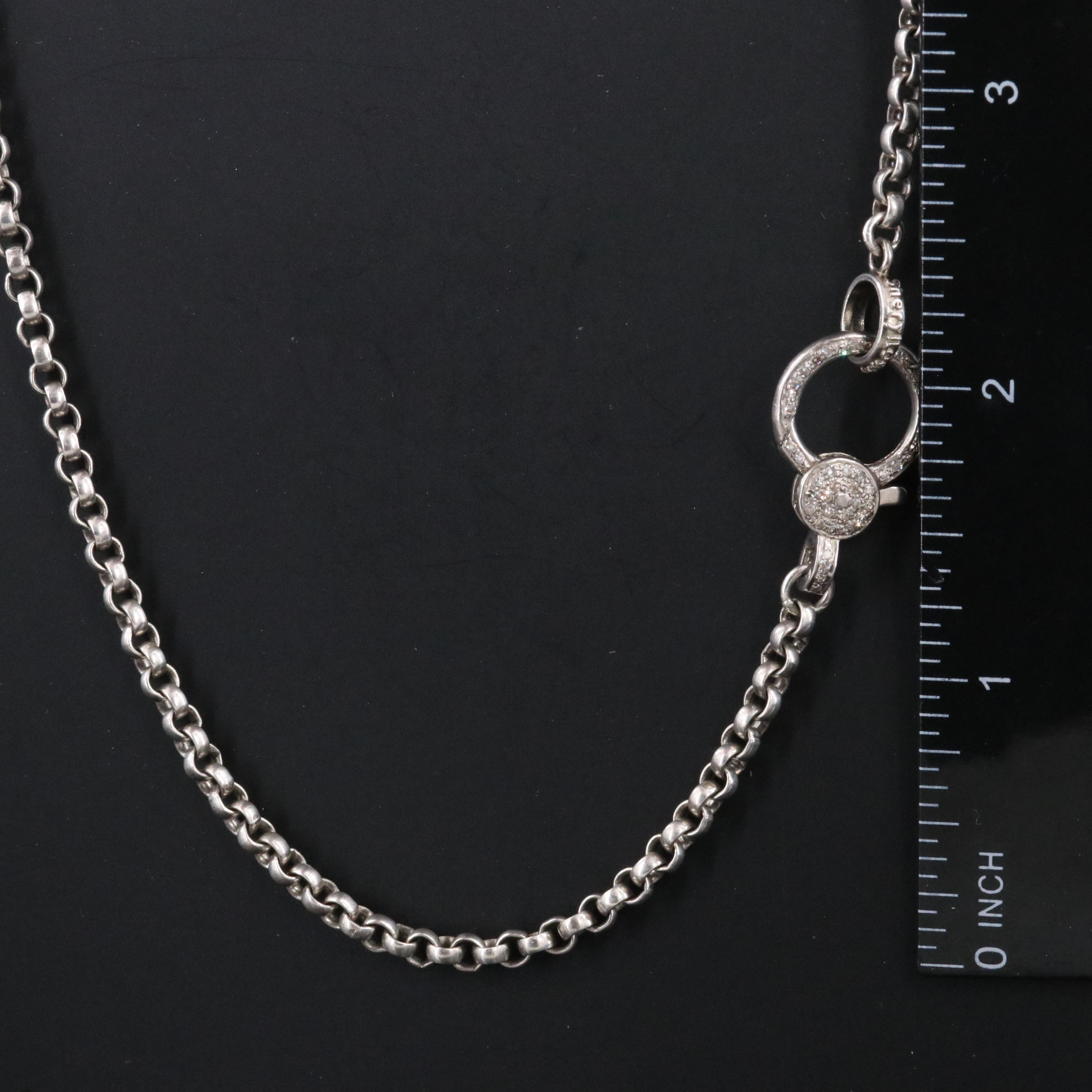 Sheryl Lowe Sterling Diamond Rolo Chain Necklace with Diamond Clasp