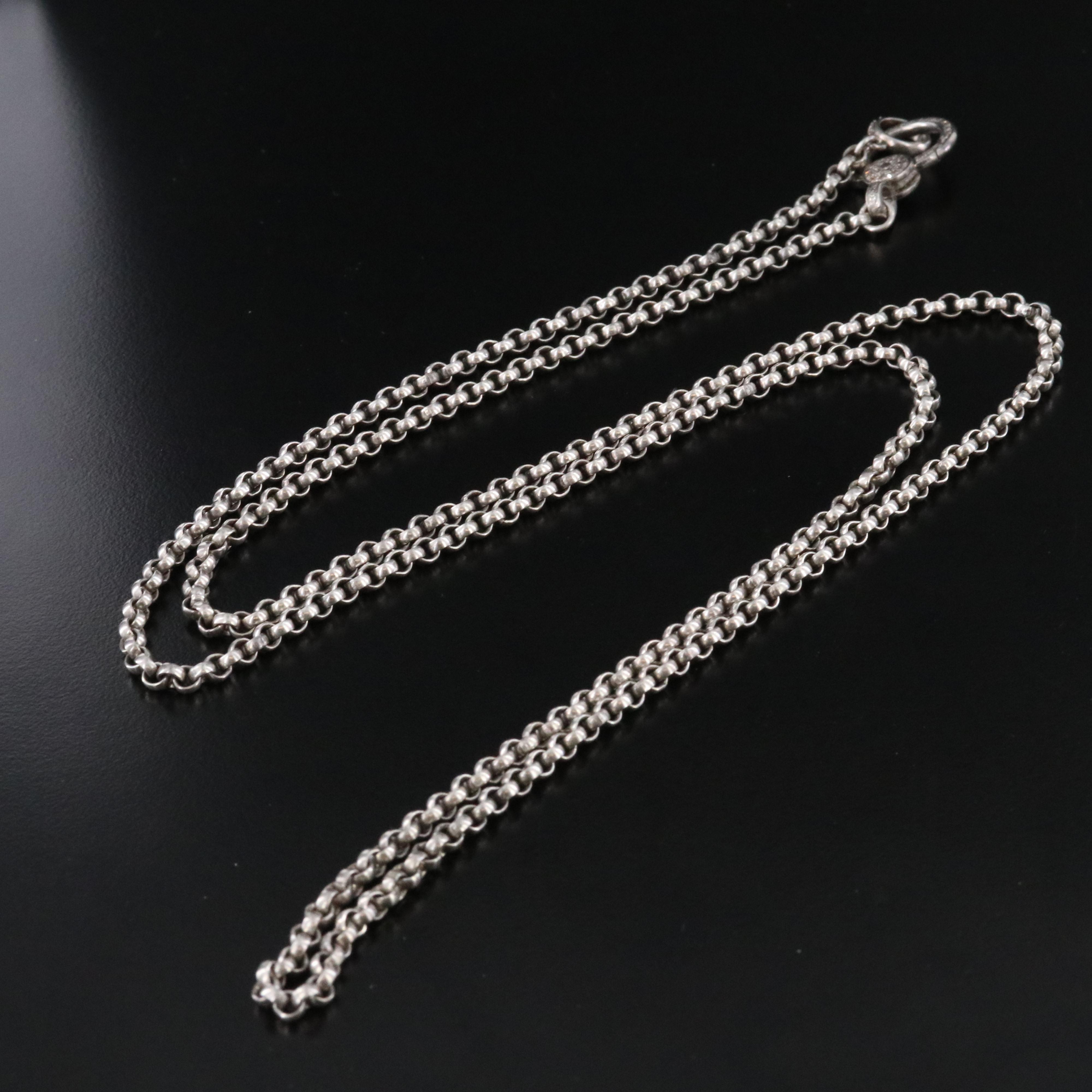 Sheryl Lowe Sterling Diamond Rolo Chain Necklace with Diamond Clasp