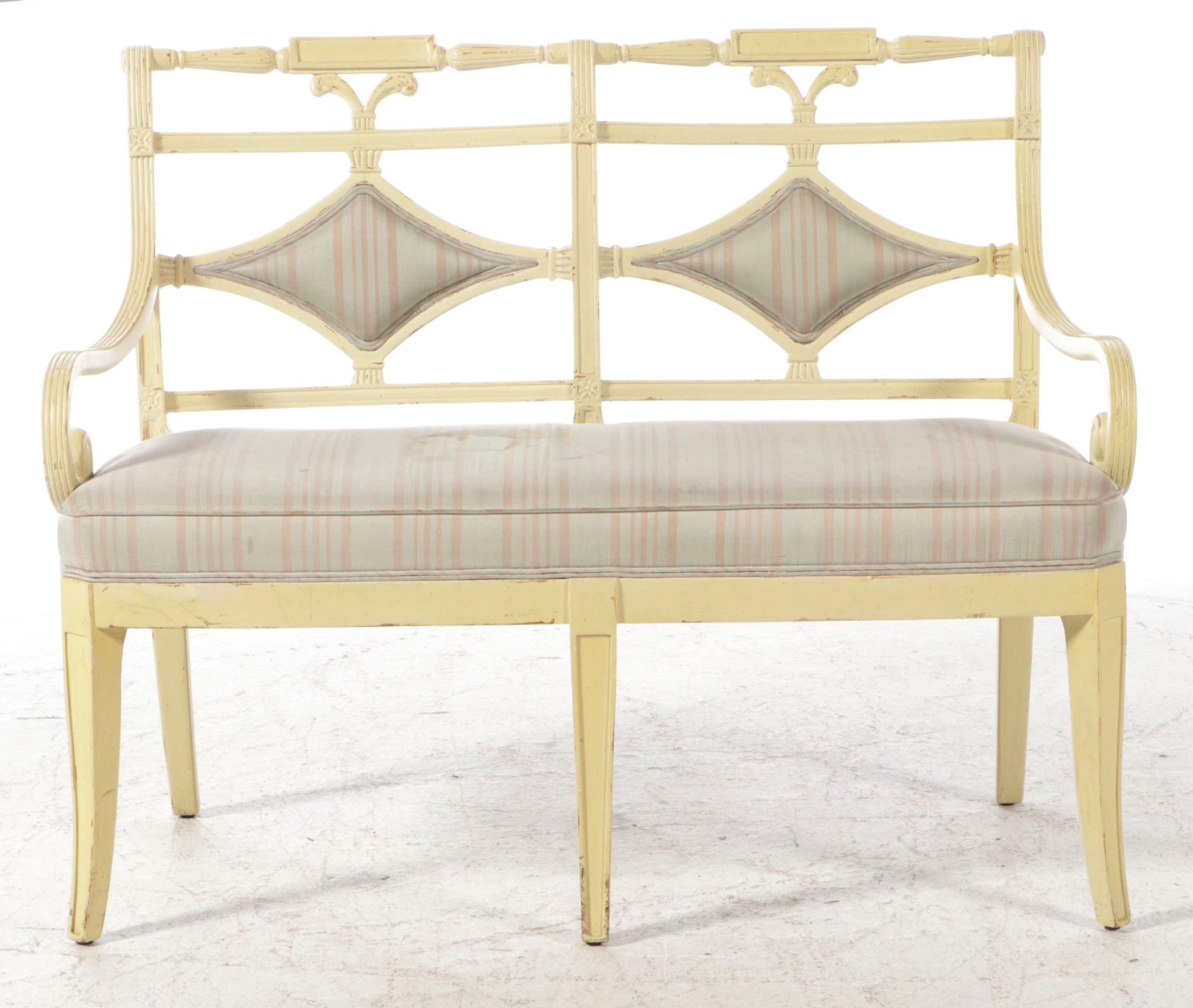 Theodore Alexander French Provincial Style Painted Wood Settee, Late 20th C.