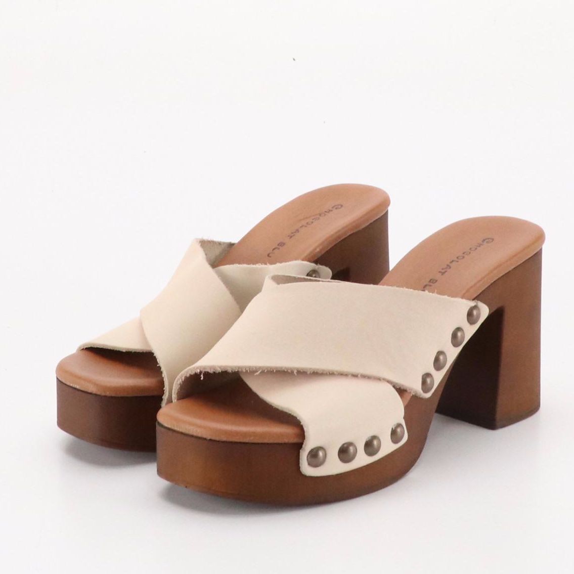 Chocolat Blu Studded Criss-Cross Leather Platform Sandals