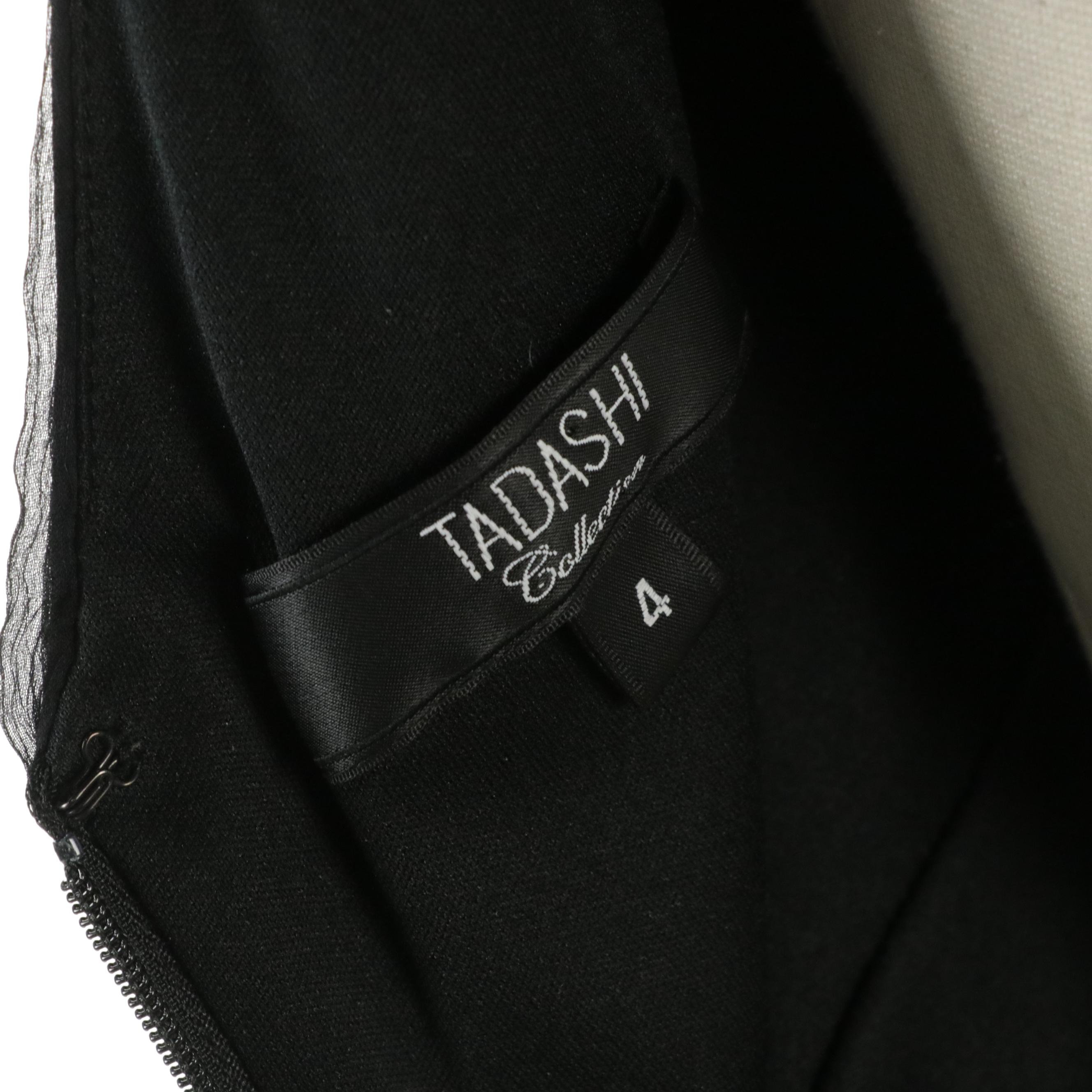 Tadashi Collection Black & White Printed Silk Maxi Dress with Pleated Bow Detail