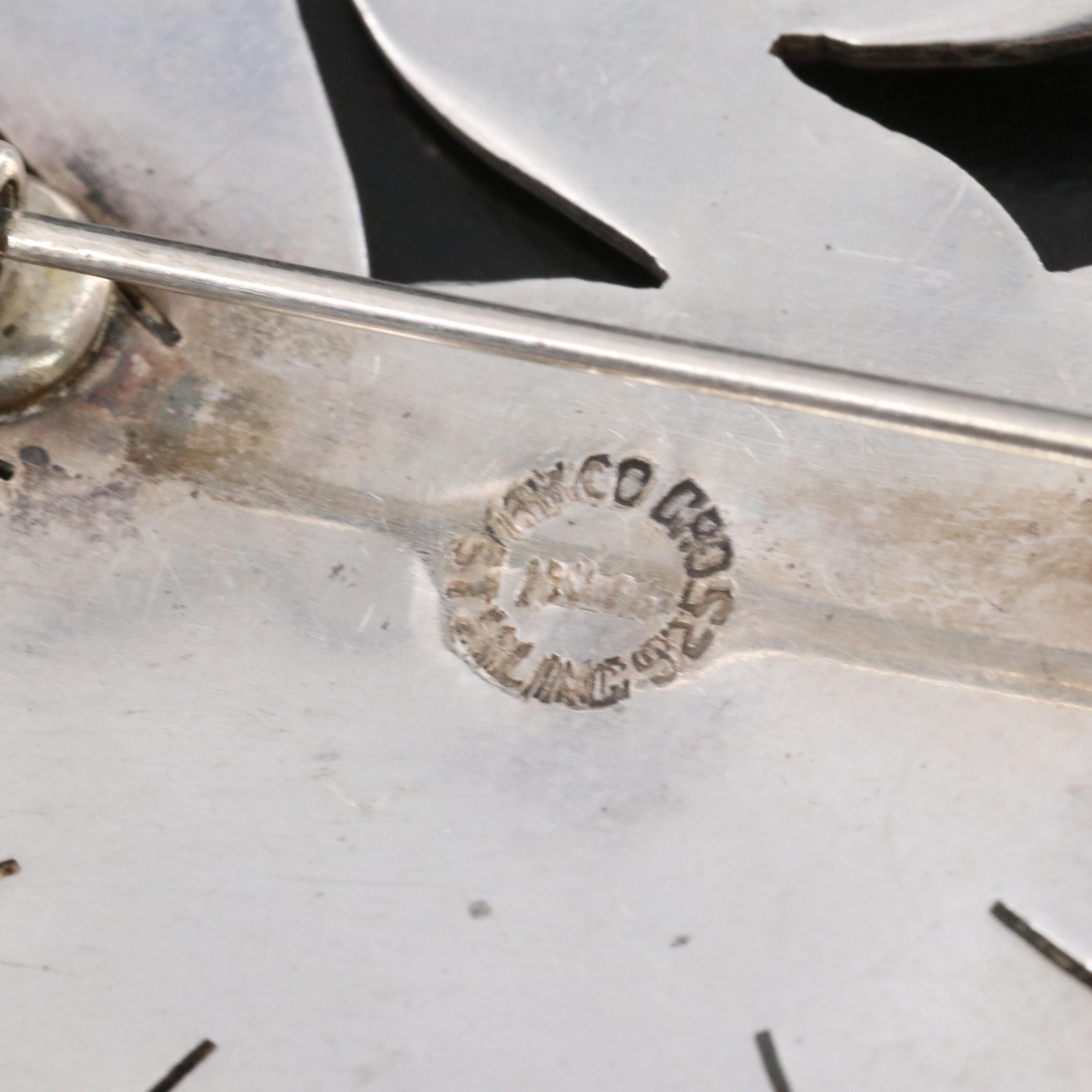 Mexican Sterling, 950 and 900 Silver Brooches with Malachite