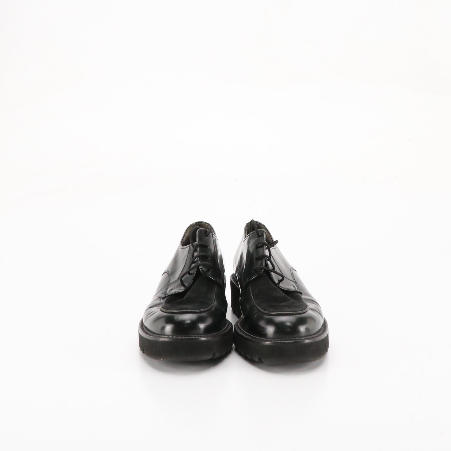 Paul Green Platform Lace-Up Loafers in Shiny Black Leather and Suede
