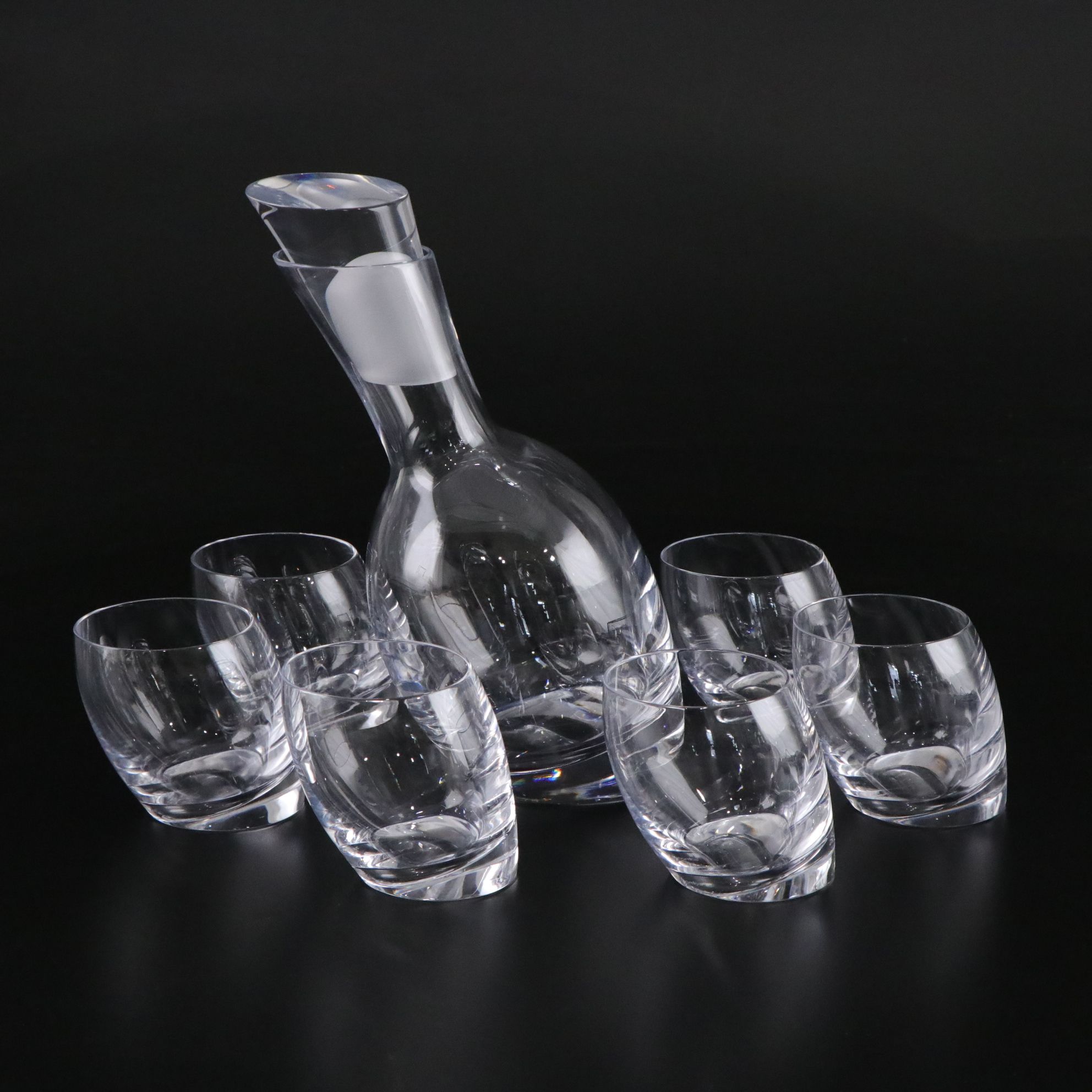 Nambé Crystal Tilt Decanter and Old Fashioned Glasses