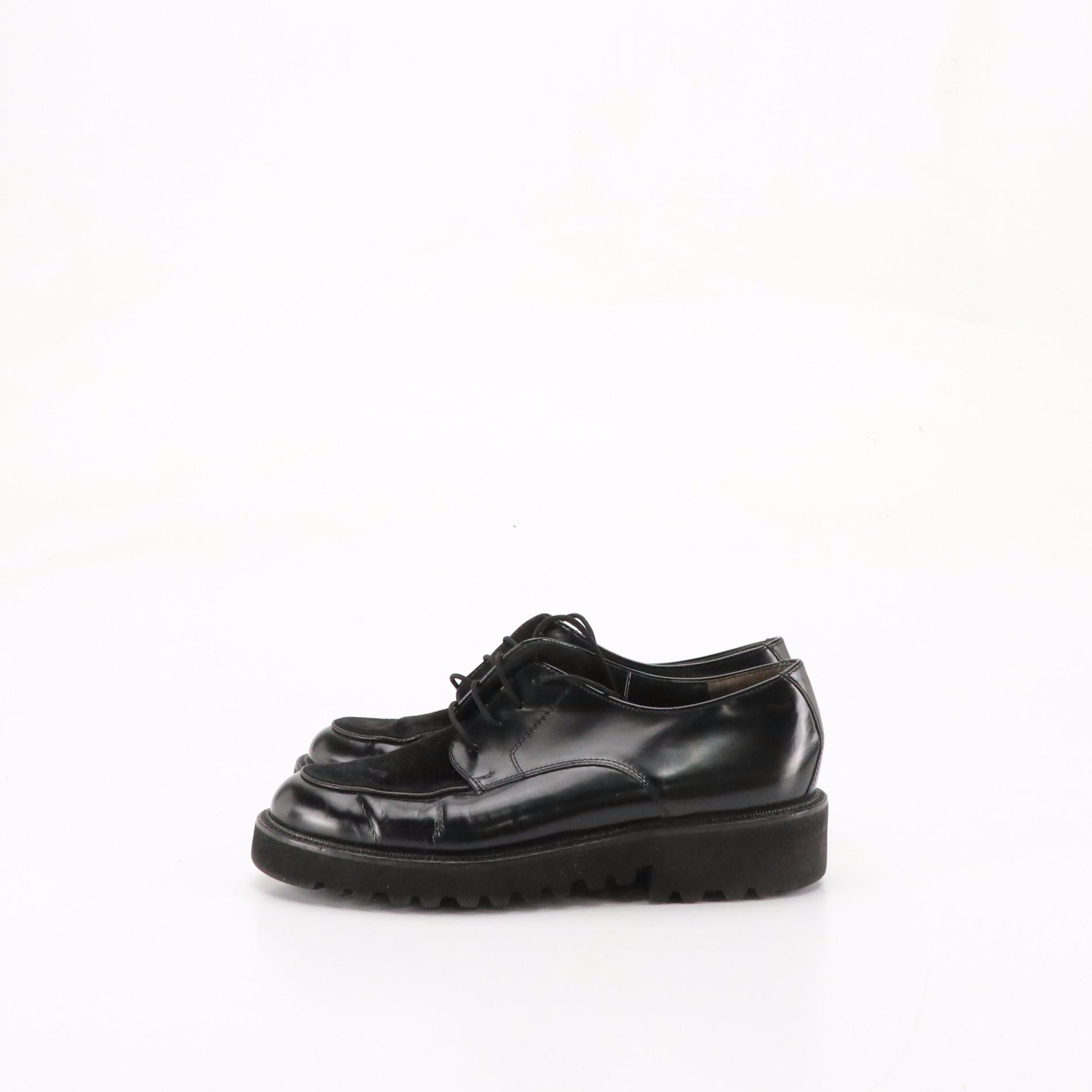 Paul Green Platform Lace-Up Loafers in Shiny Black Leather and Suede