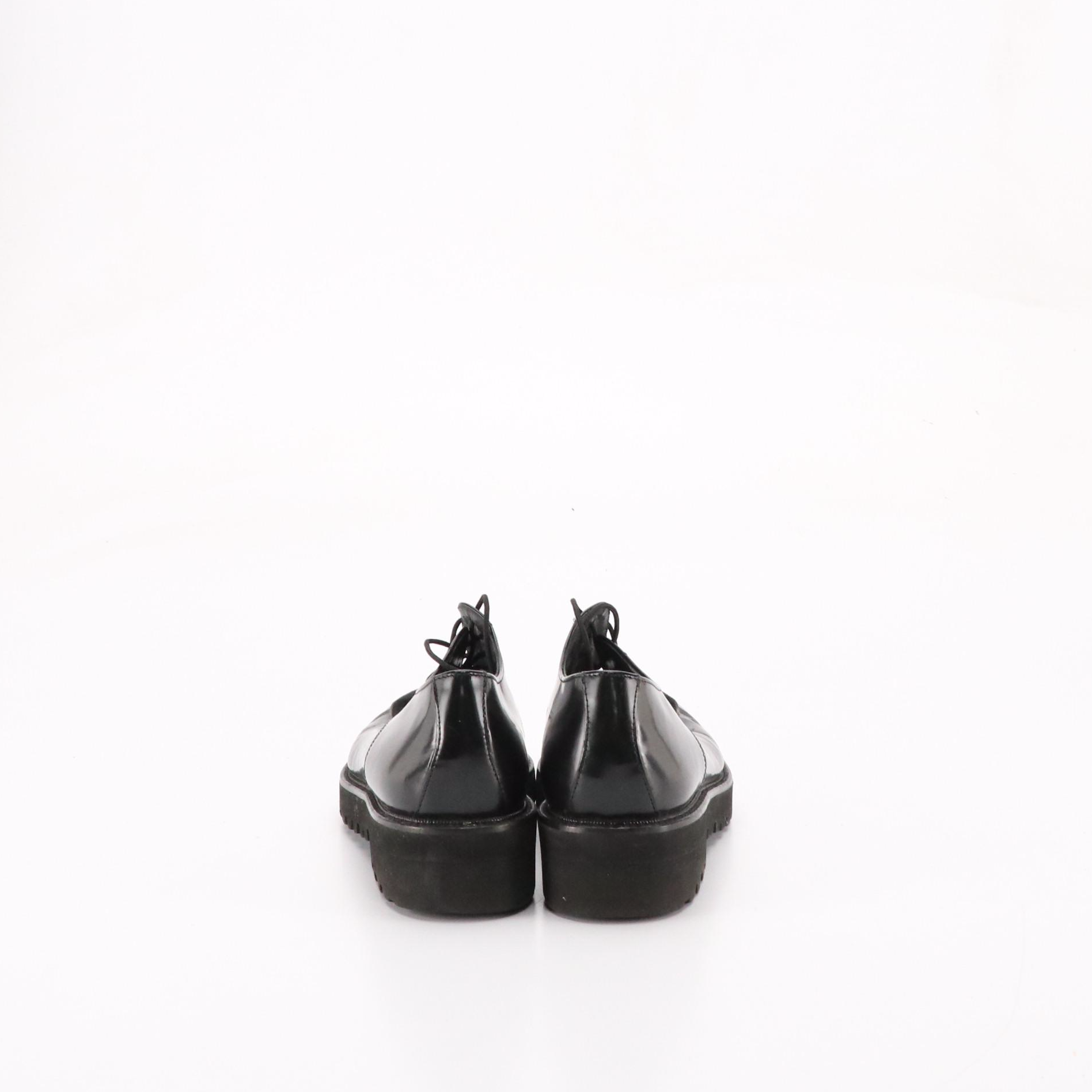 Paul Green Platform Lace-Up Loafers in Shiny Black Leather and Suede