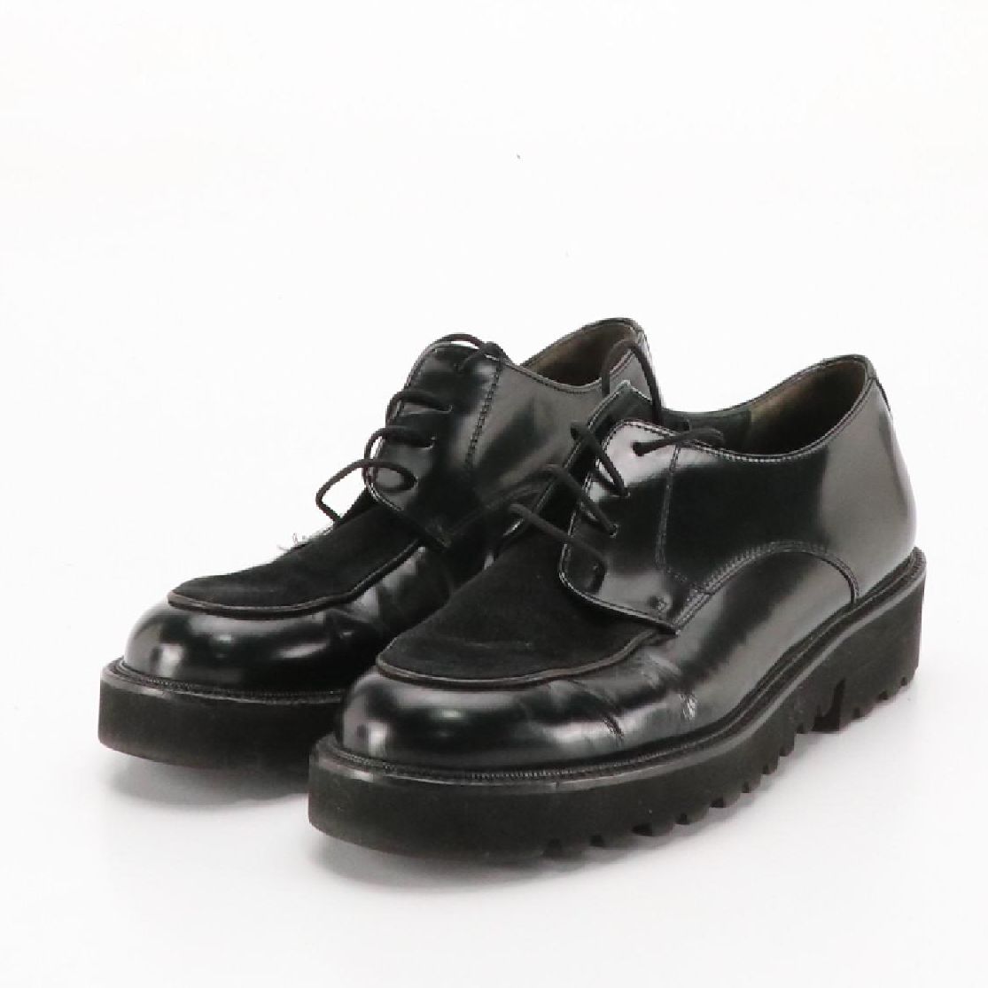 Paul Green Platform Lace-Up Loafers in Shiny Black Leather and Suede