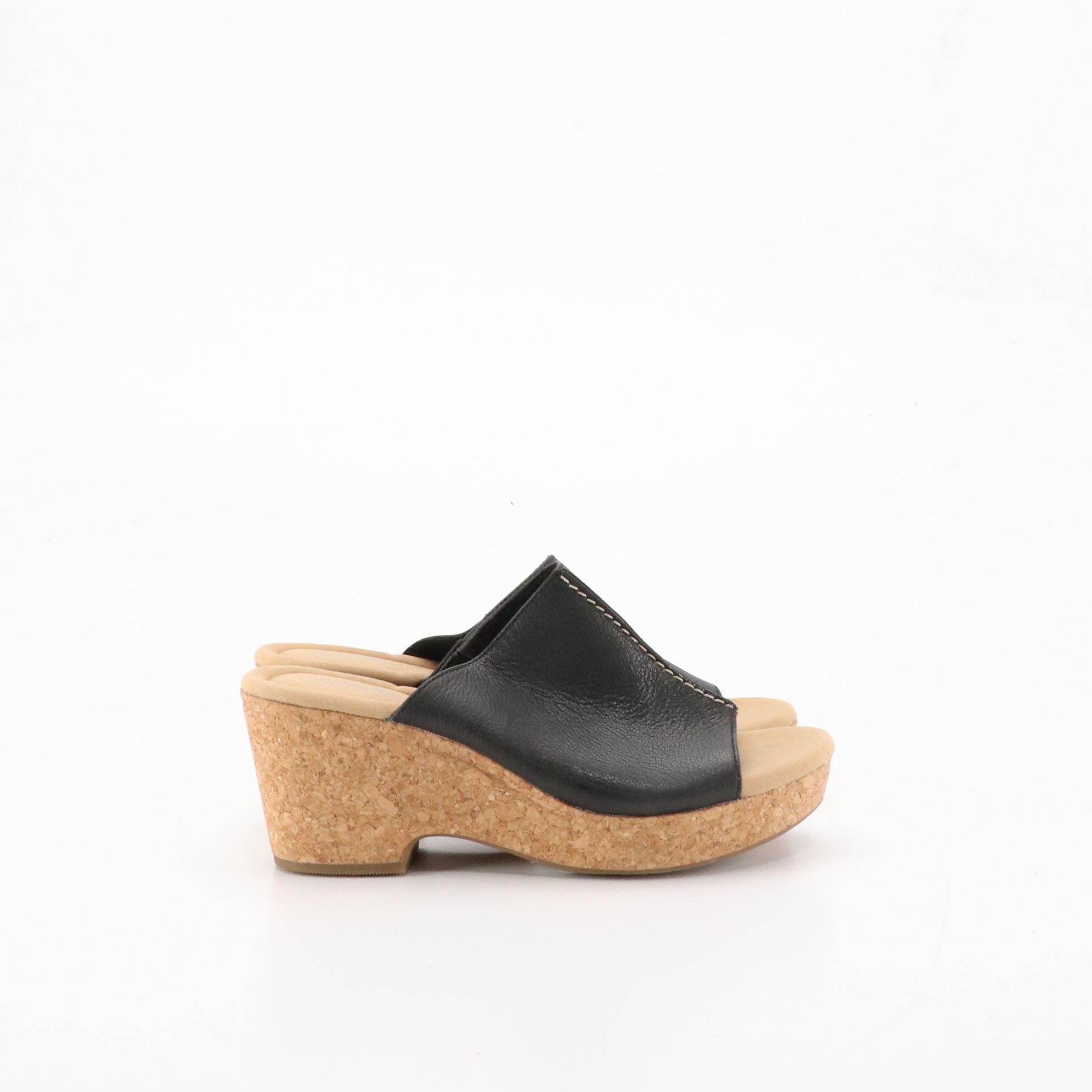 Clarks Collection Giselle Leather/Cork Wedge Slides