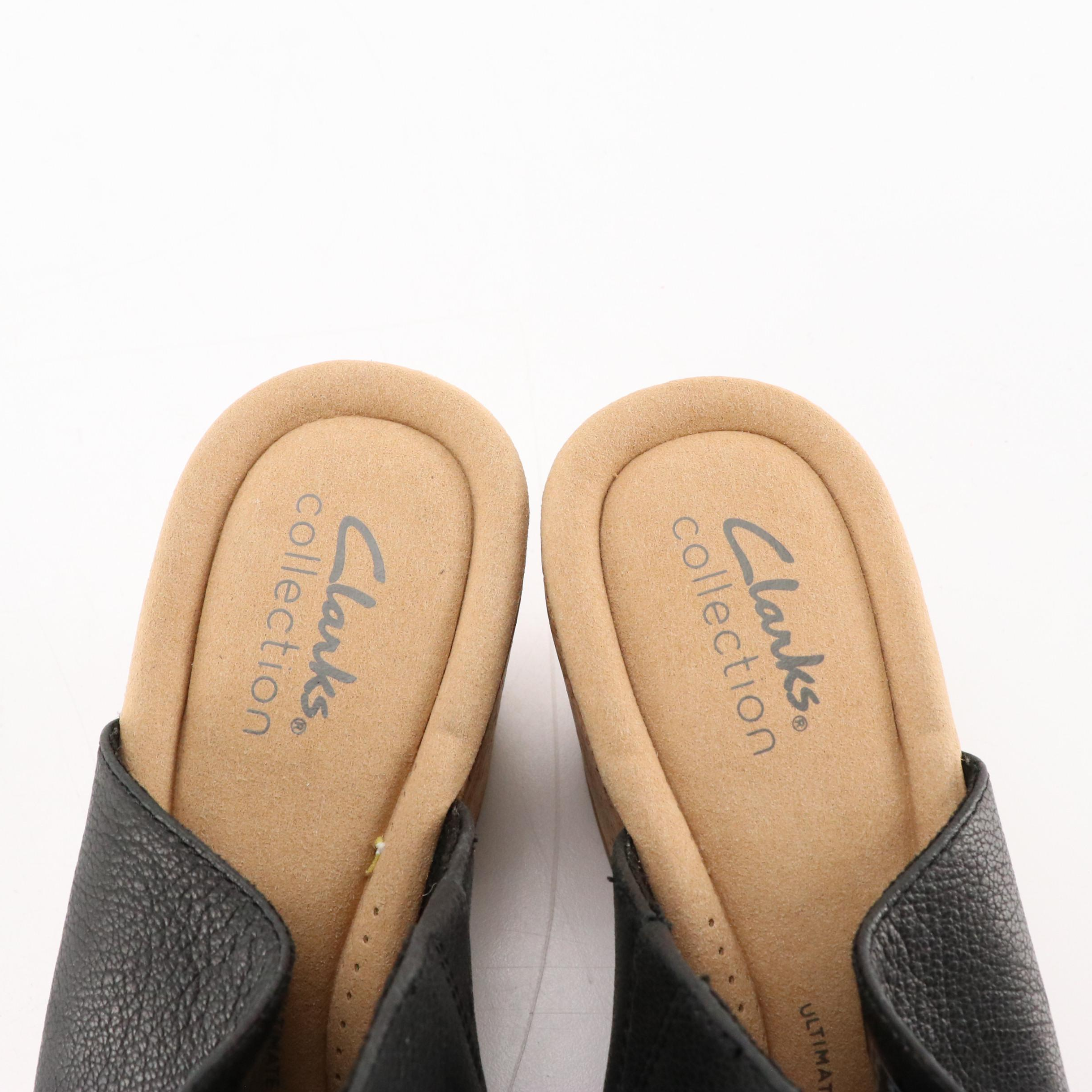Clarks Collection Giselle Leather/Cork Wedge Slides