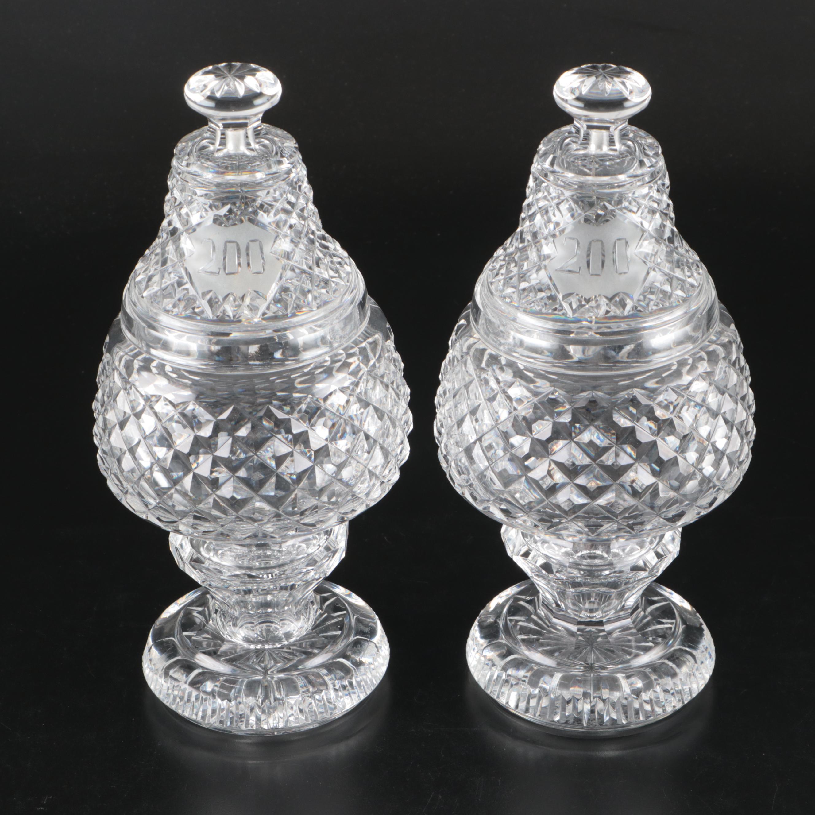 Pair of Waterford "Bicentennial Bell" Crystal Lidded Jars, 1976–1977