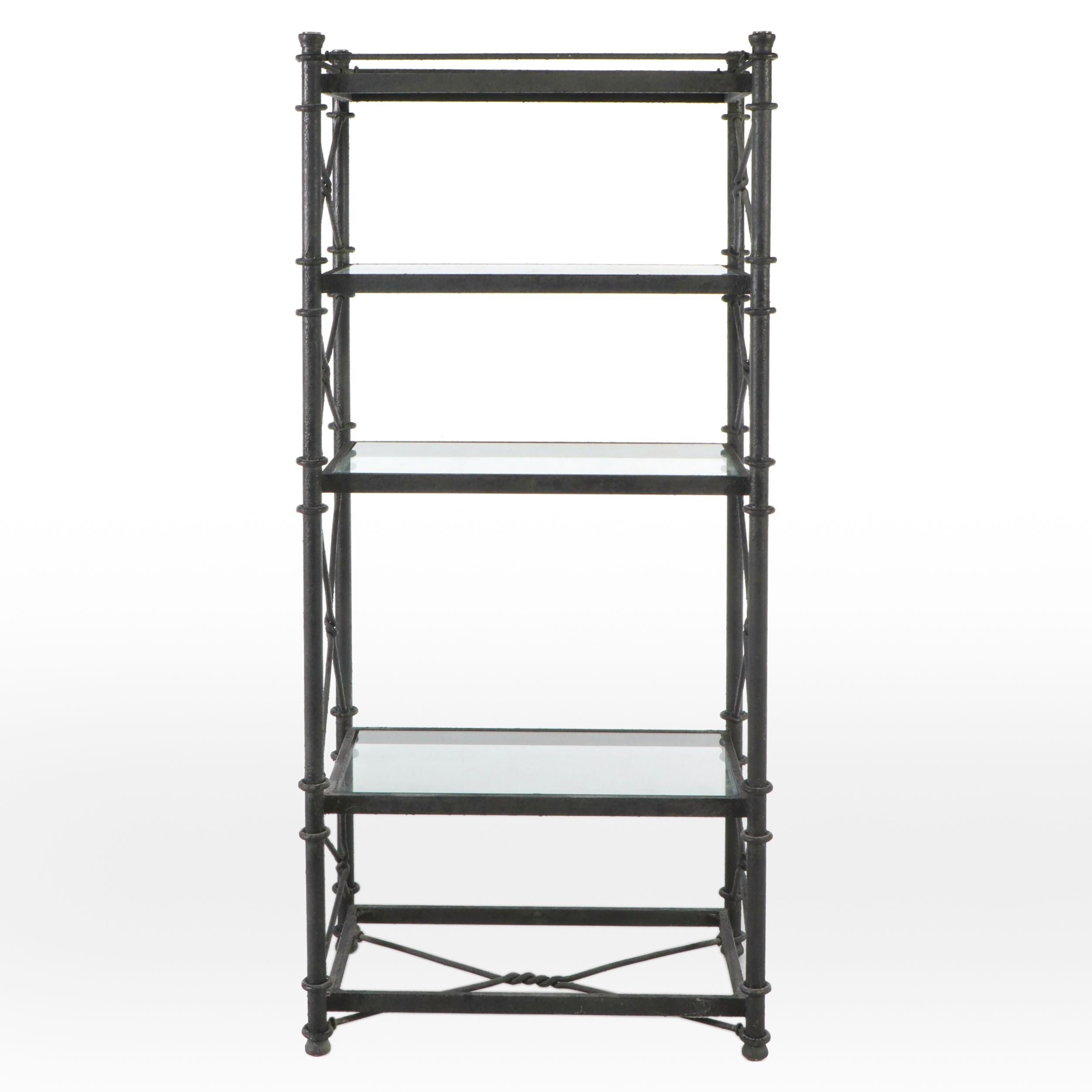 Wrought Iron Bookcase with Glass Shelves