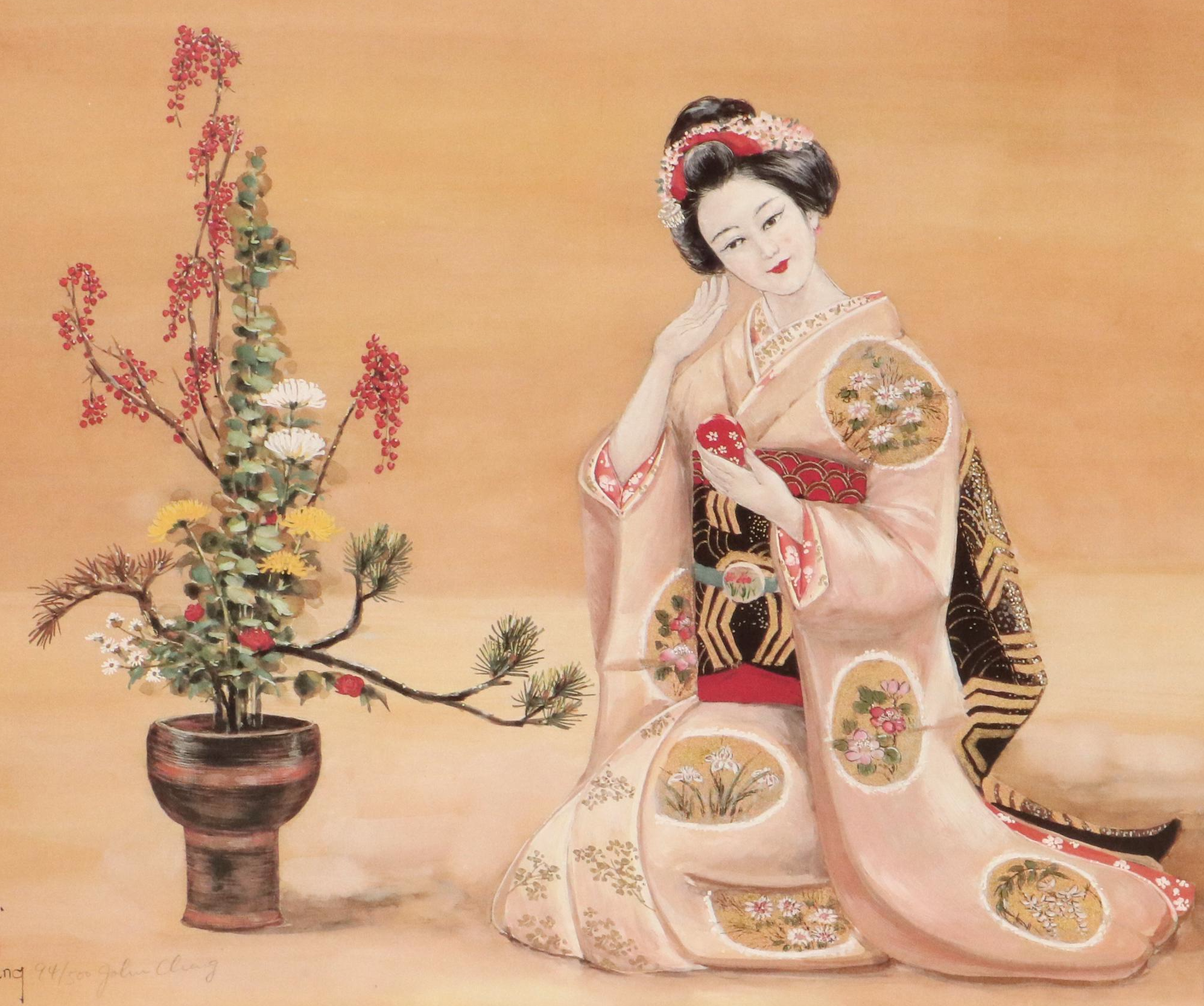 John Cheng Offset Lithographs of Figures in Traditional Japanese Clothing