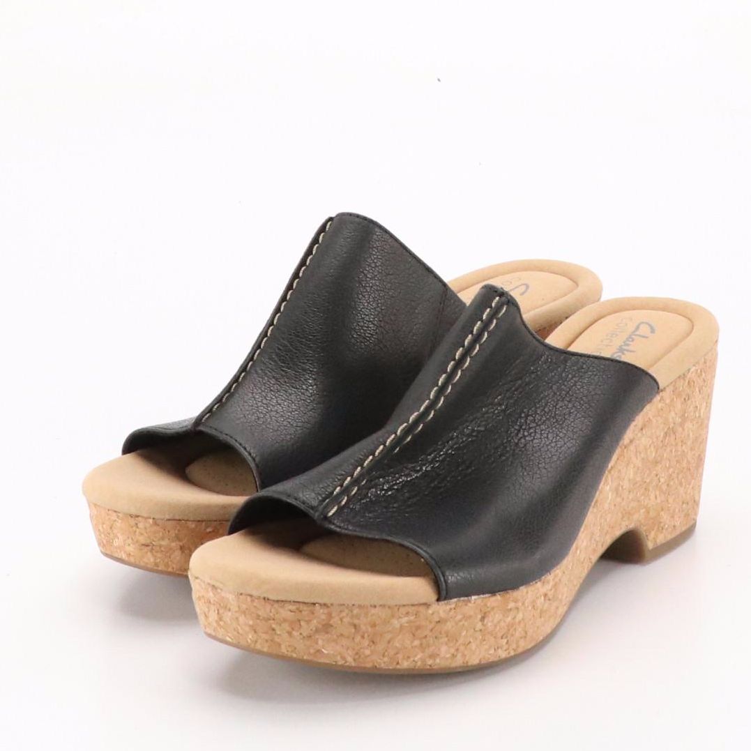 Clarks Collection Giselle Leather/Cork Wedge Slides