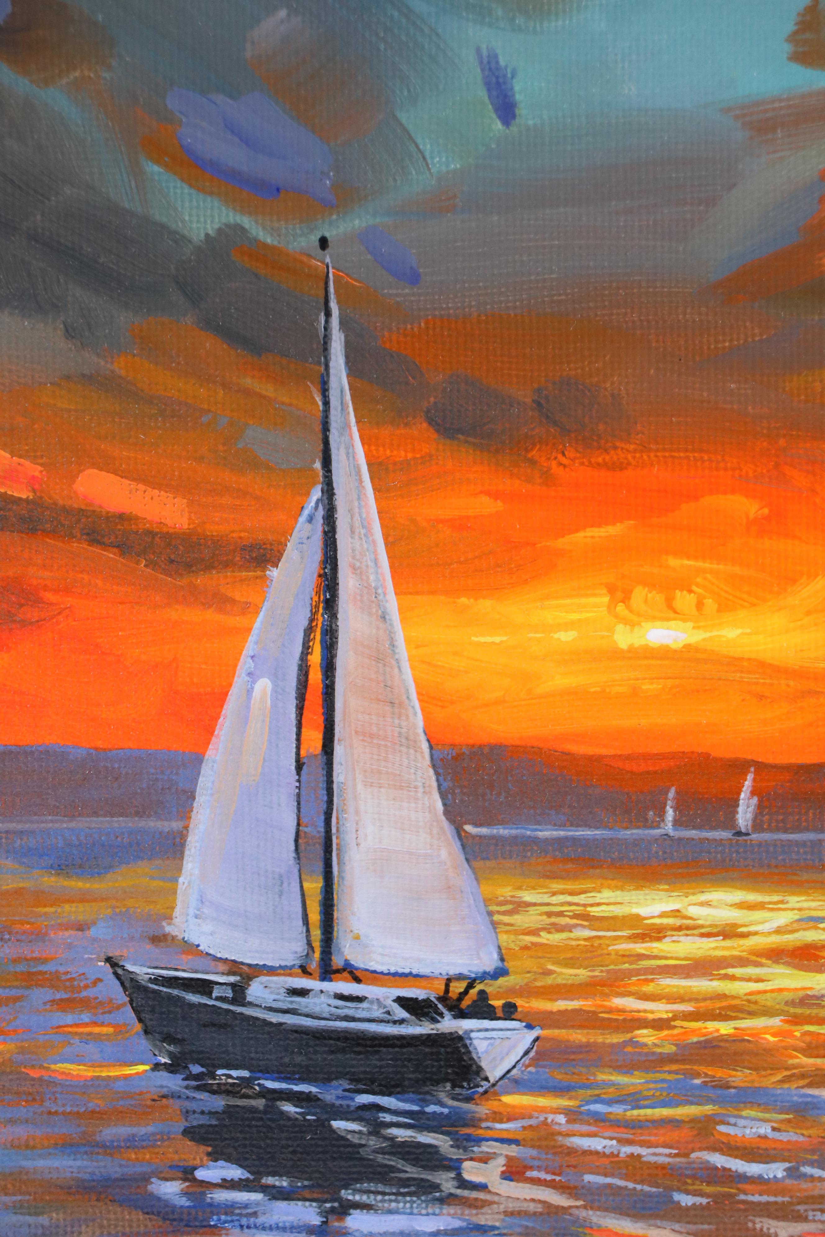 Doug "Bumo" Johnpeer Sunset Seascape Oil Painting, 2025
